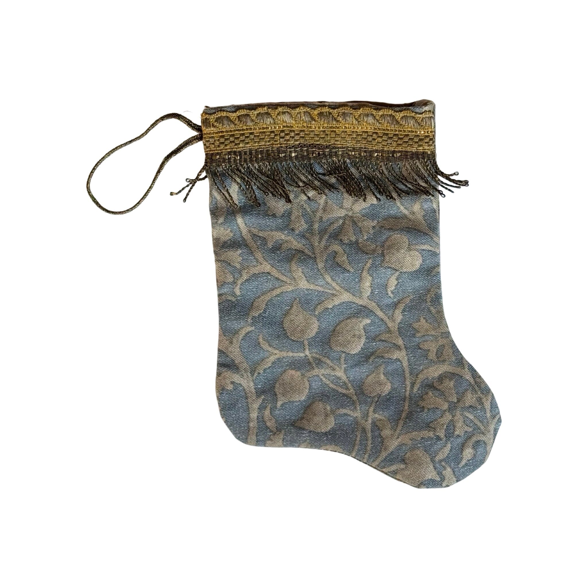 Handmade Mini Stocking from Antique and Vintage Textiles - Blue Fortuny Ornament B. Viz Design E