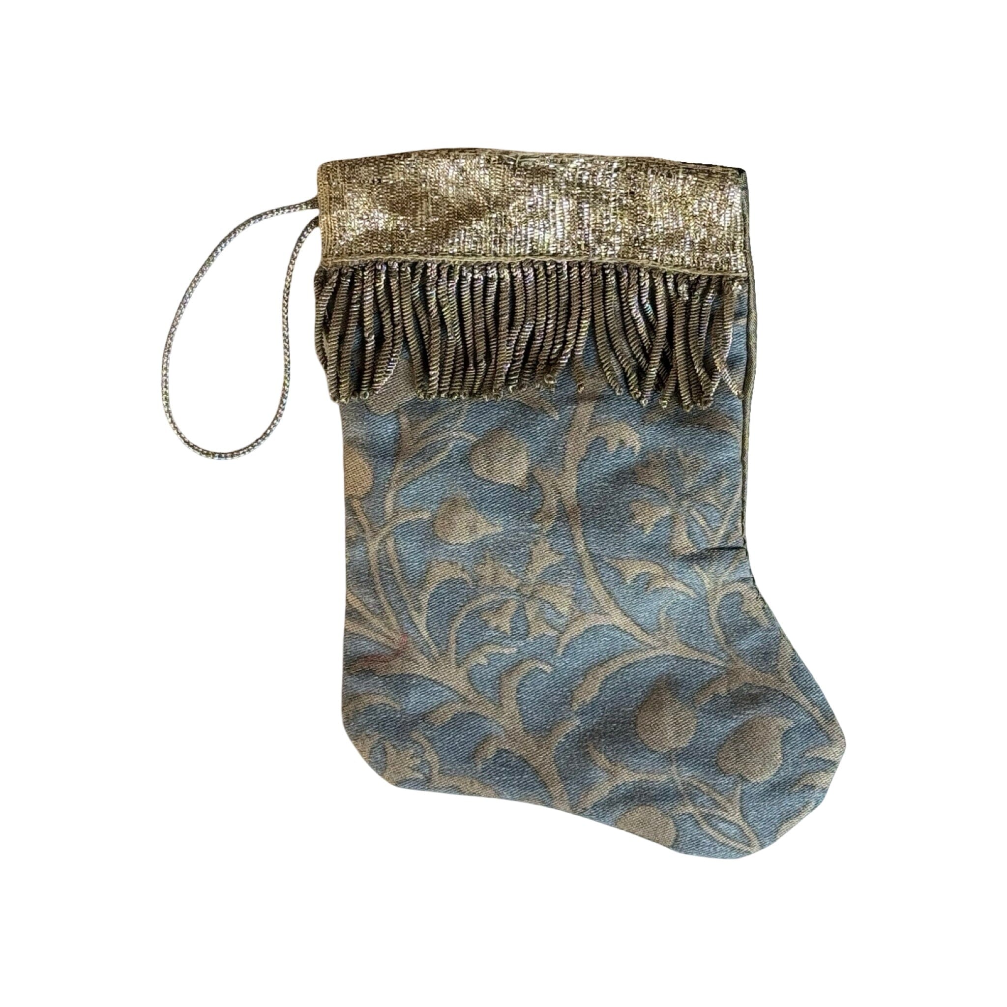 Handmade Mini Stocking from Antique and Vintage Textiles - Blue Fortuny Ornament B. Viz Design F