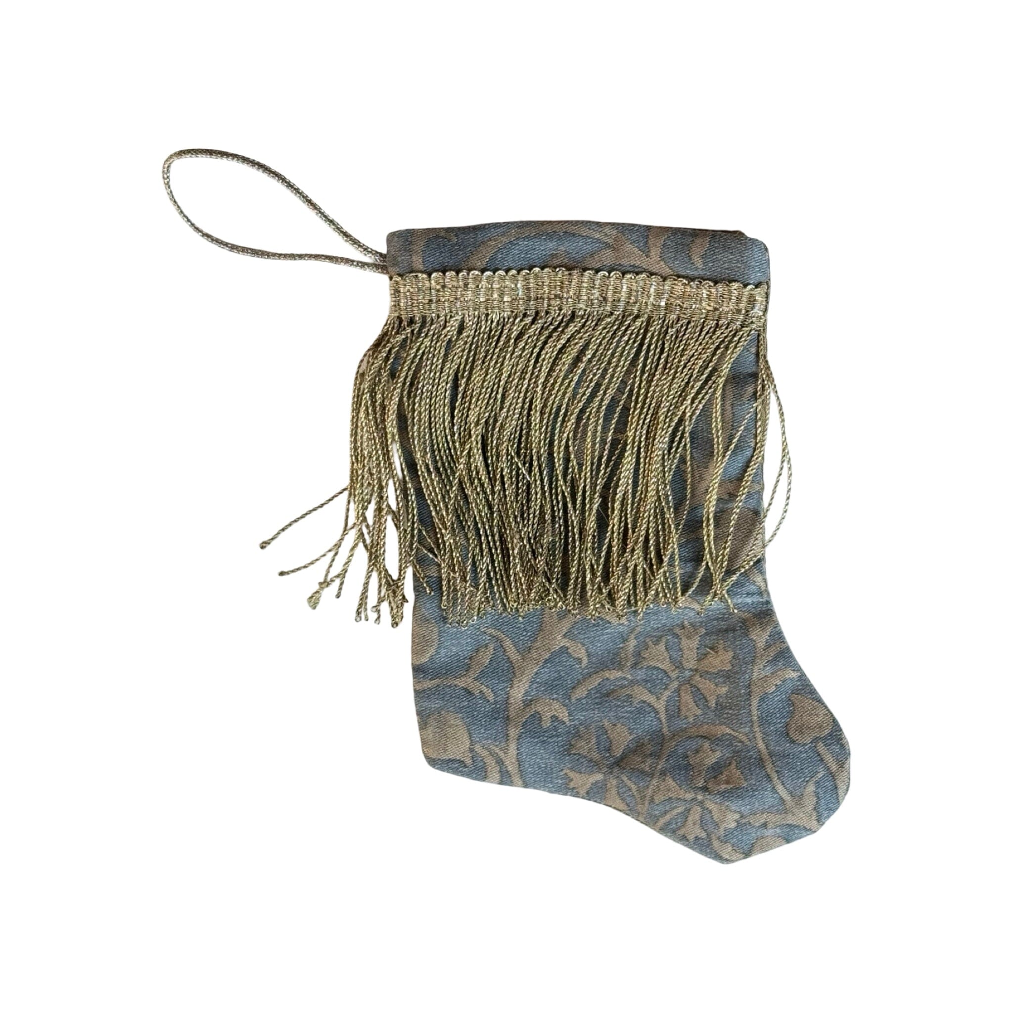 Handmade Mini Stocking from Antique and Vintage Textiles - Blue Fortuny Ornament B. Viz Design G