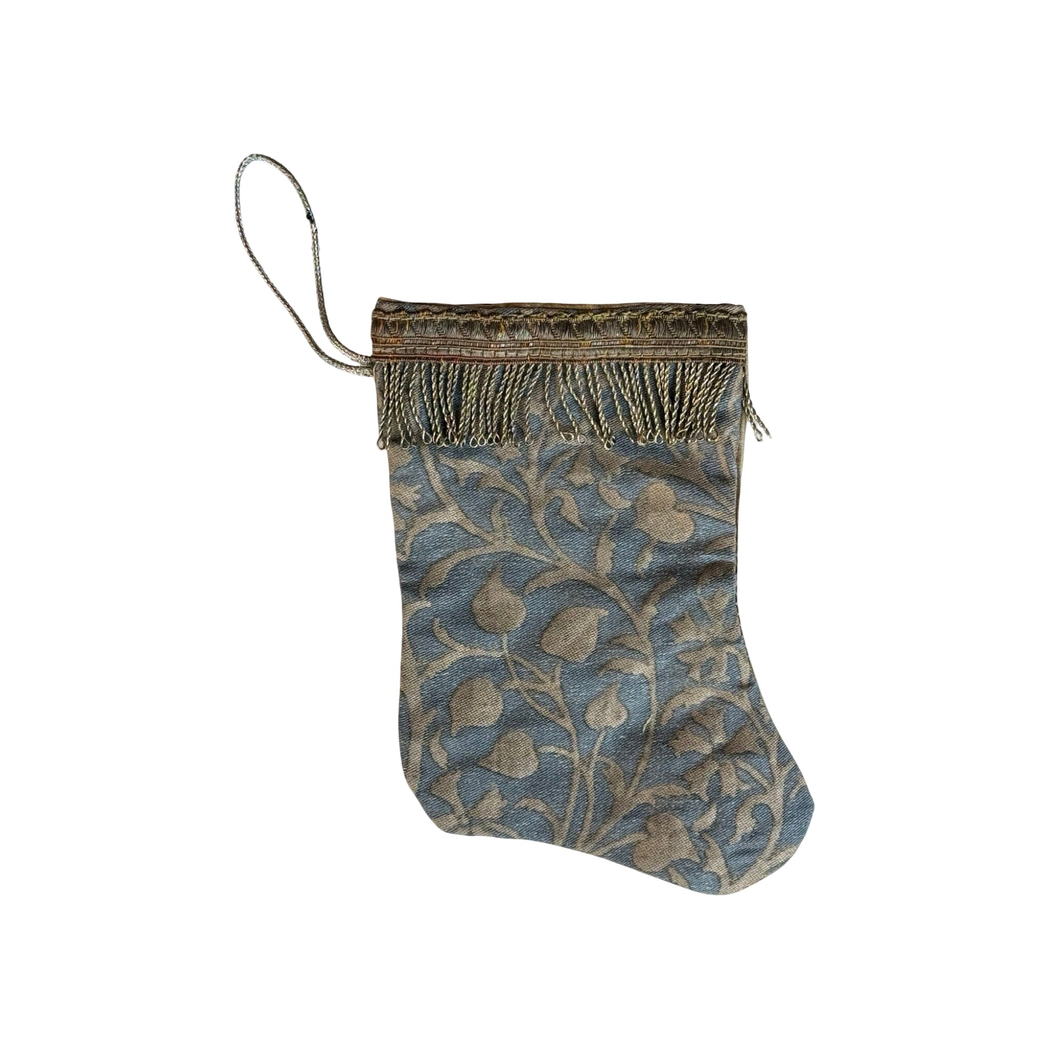 Handmade Mini Stocking from Antique and Vintage Textiles - Blue Fortuny Ornament B. Viz Design H
