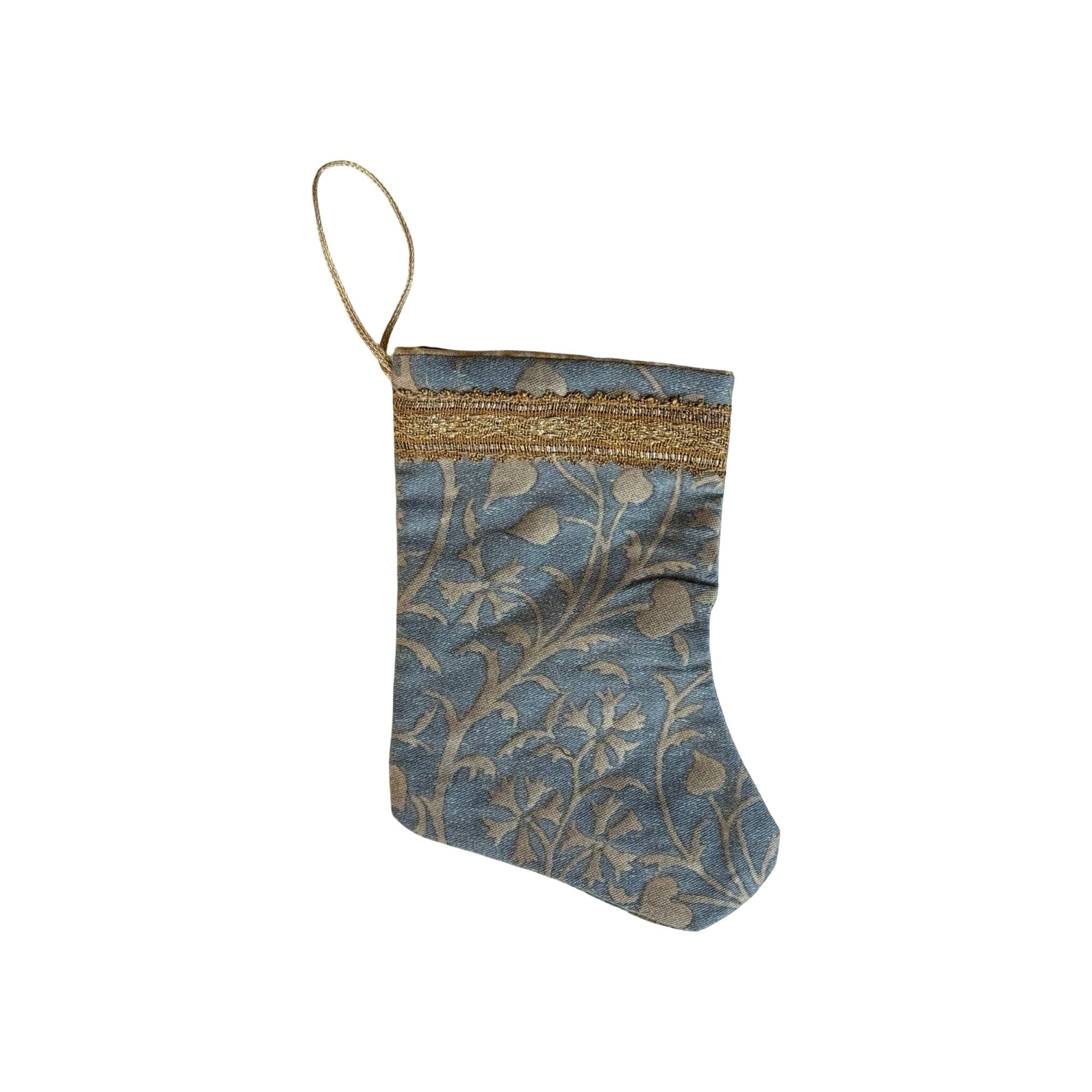 Handmade Mini Stocking from Antique and Vintage Textiles - Blue Fortuny Ornament B. Viz Design I