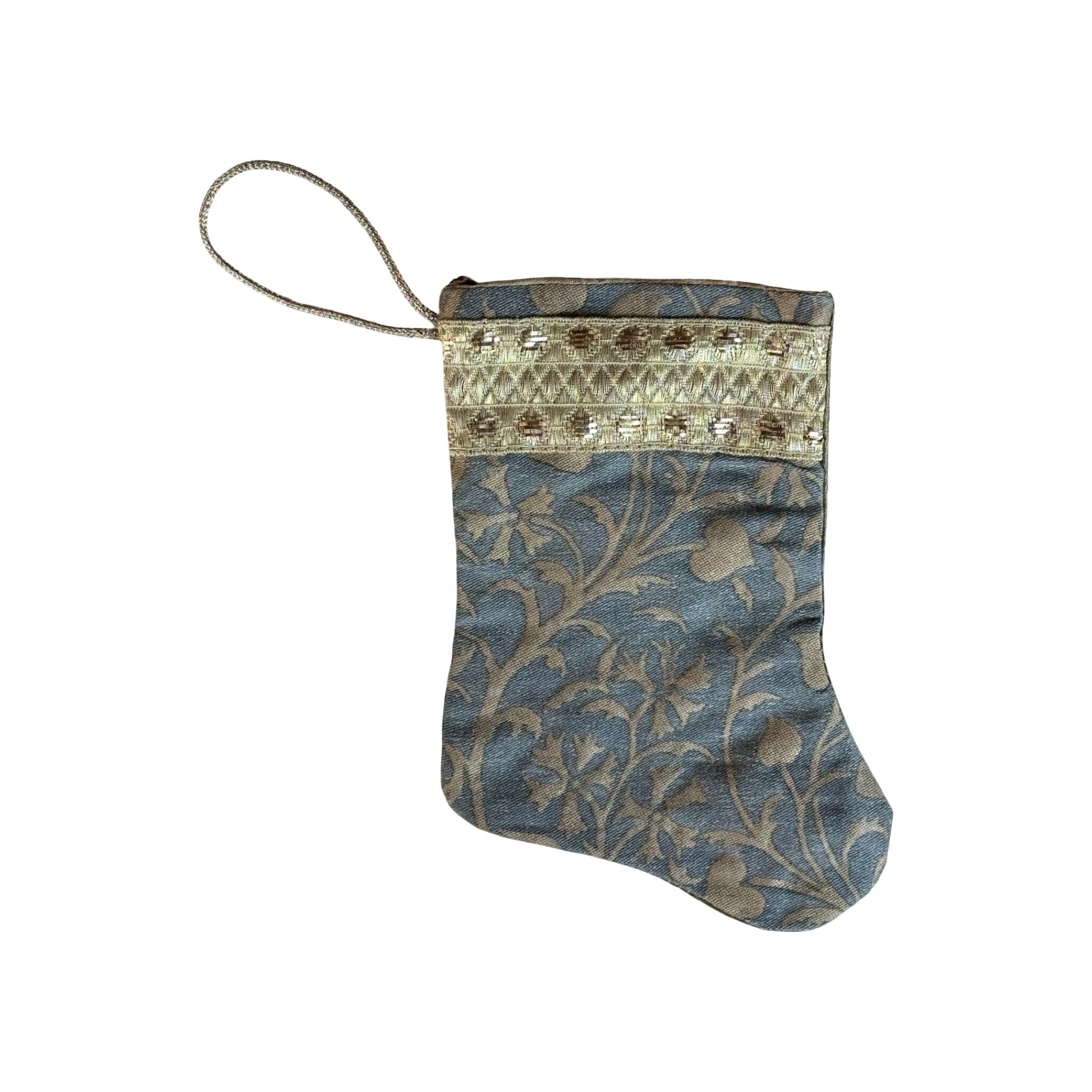 Handmade Mini Stocking from Antique and Vintage Textiles - Blue Fortuny Ornament B. Viz Design J