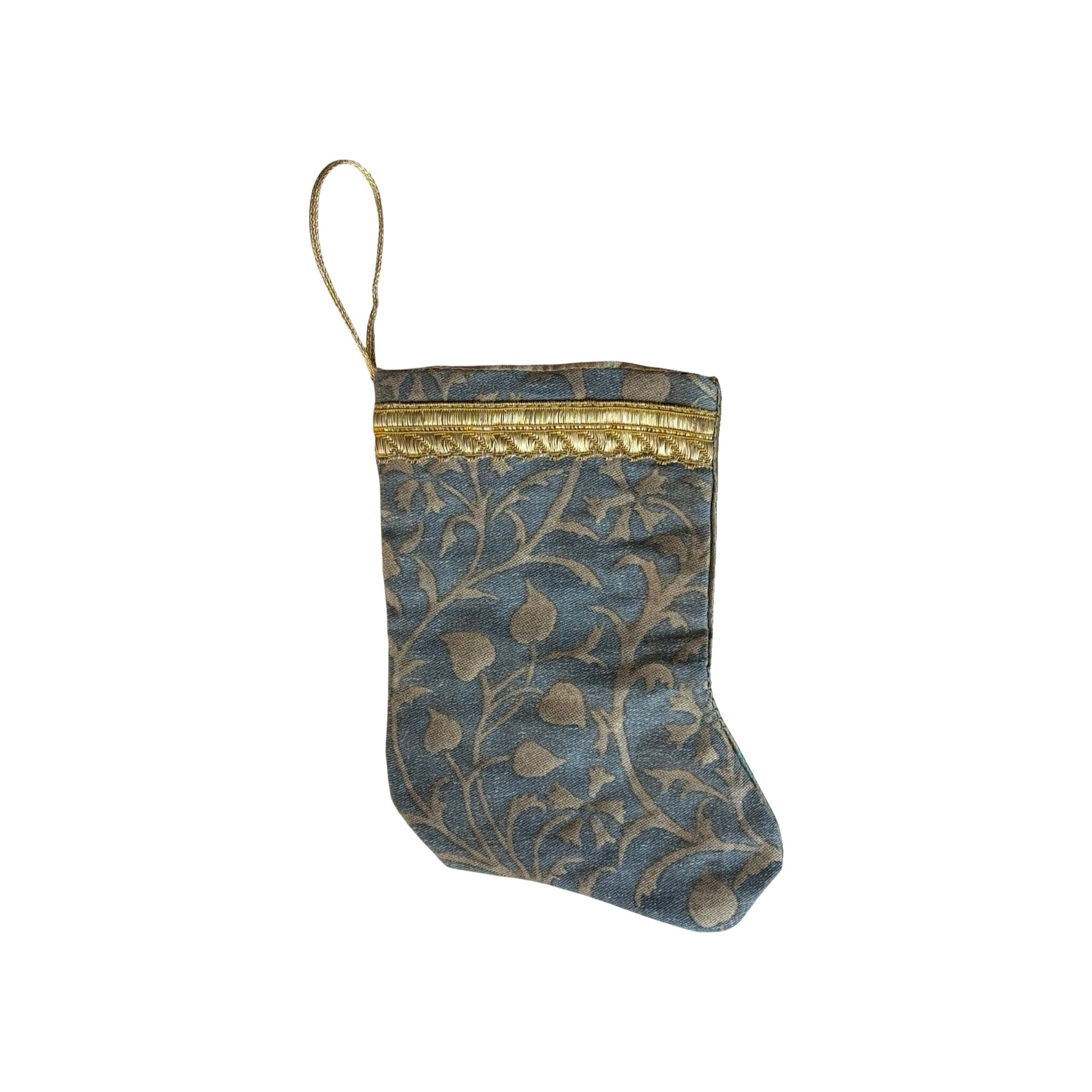 Handmade Mini Stocking from Antique and Vintage Textiles - Blue Fortuny Ornament B. Viz Design K