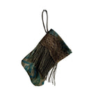 Handmade Mini Stocking from Antique Textiles - Aged Blue and Bronzed Silver Fortuny Ornament B. Viz Design C
