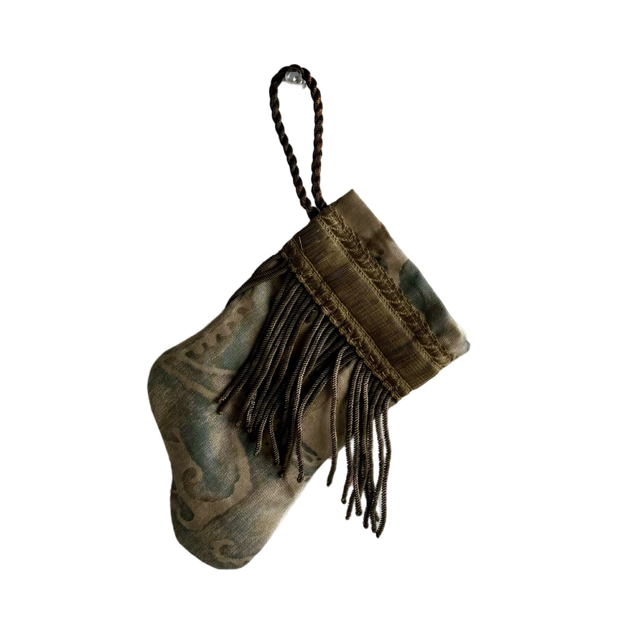 Handmade Mini Stocking from Antique Textiles - Antiqued Blue and Bronze Fortuny Ornament B. Viz Design B