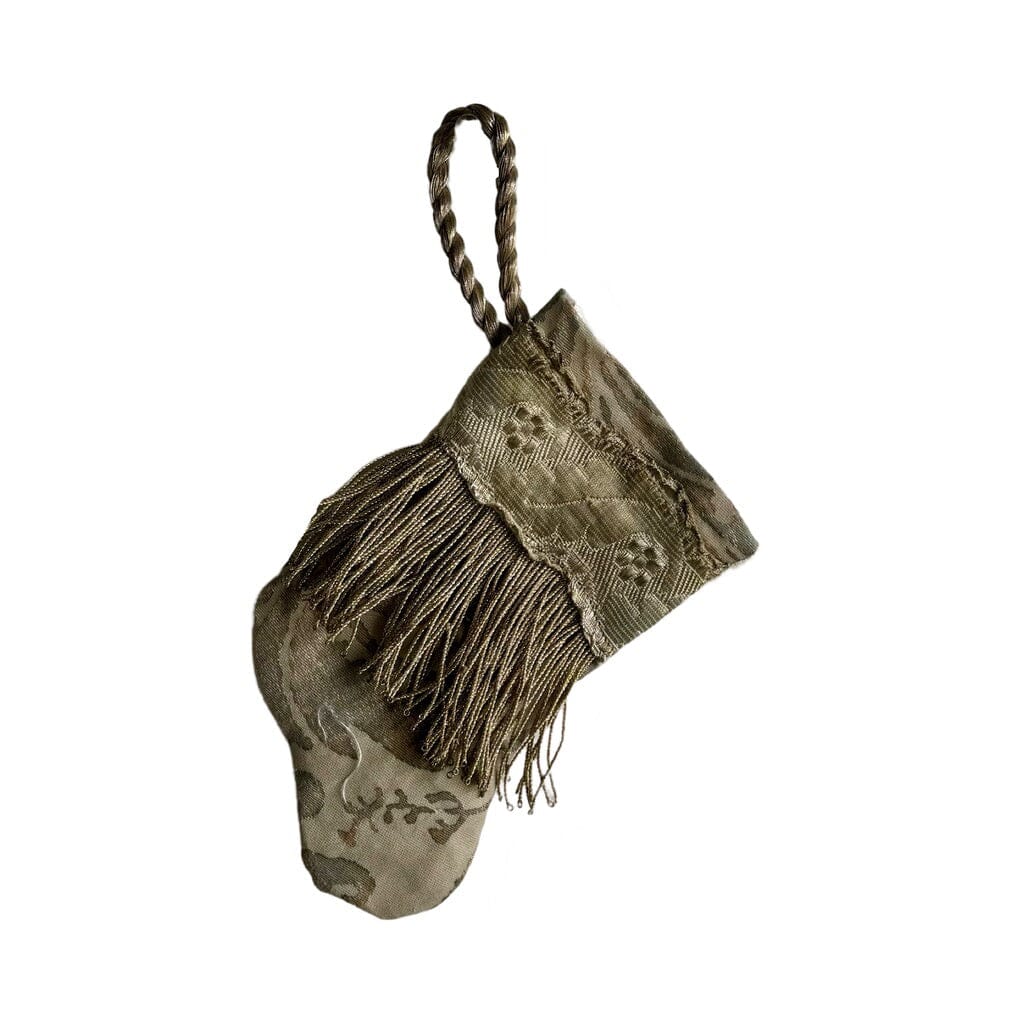 Handmade Mini Stocking from Antique Textiles - Antiqued Blue and Bronze Fortuny Ornament B. Viz Design C