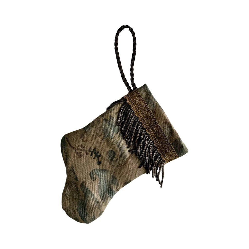 Handmade Mini Stocking from Antique Textiles - Antiqued Blue and Bronze Fortuny Ornament B. Viz Design F