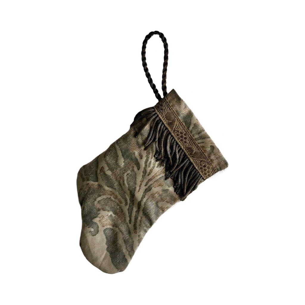 Handmade Mini Stocking from Antique Textiles - Antiqued Blue and Bronze Fortuny Ornament B. Viz Design G