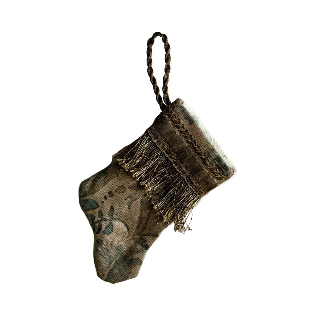 Handmade Mini Stocking from Antique Textiles - Antiqued Blue and Bronze Fortuny Ornament B. Viz Design I