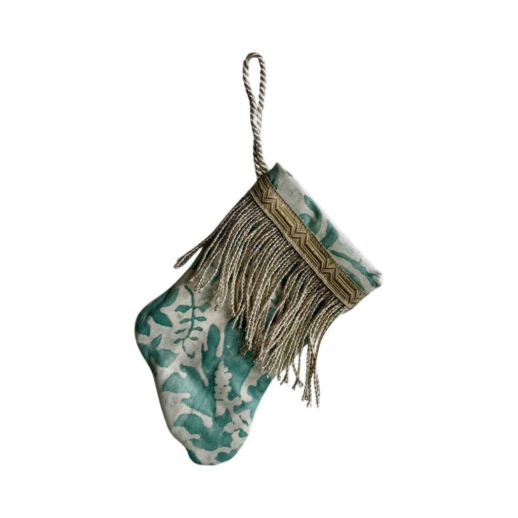 Handmade Mini Stocking from Antique Textiles - Aqua and White Fortuny Ornament B. Viz Design F
