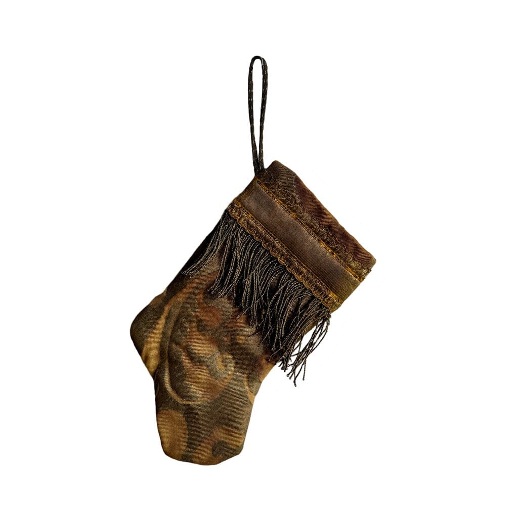 Handmade Mini Stocking from Antique Textiles - Desert Tan with Bronze Fortuny Ornament B. Viz Design E