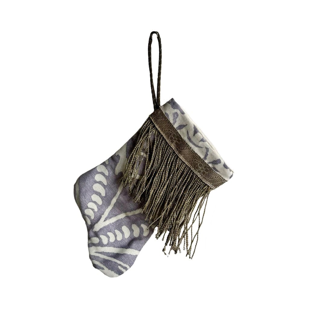 Handmade Mini Stocking from Antique Textiles - Lavender and White Fortuny Ornament B. Viz Design B