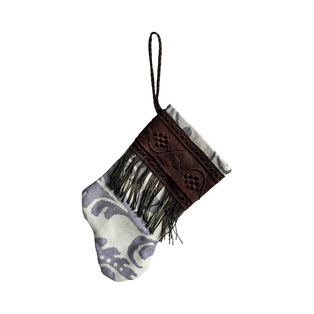 Handmade Mini Stocking from Antique Textiles - Lavender and White Fortuny Ornament B. Viz Design C