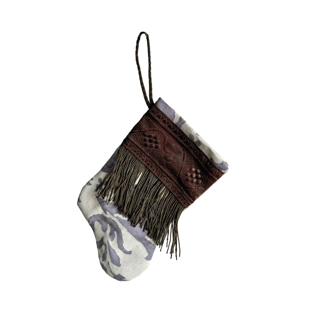Handmade Mini Stocking from Antique Textiles - Lavender and White Fortuny Ornament B. Viz Design D