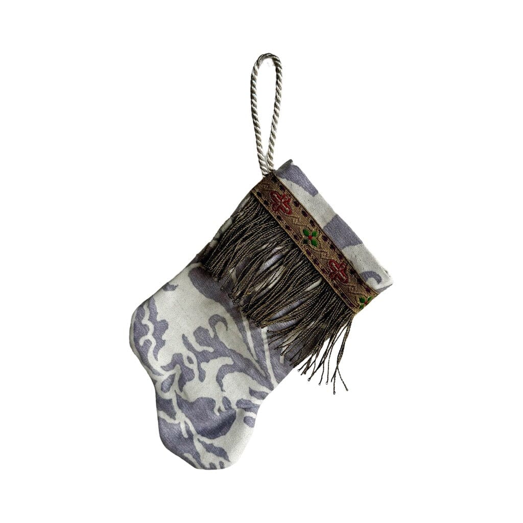 Handmade Mini Stocking from Antique Textiles - Lavender and White Fortuny Ornament B. Viz Design E