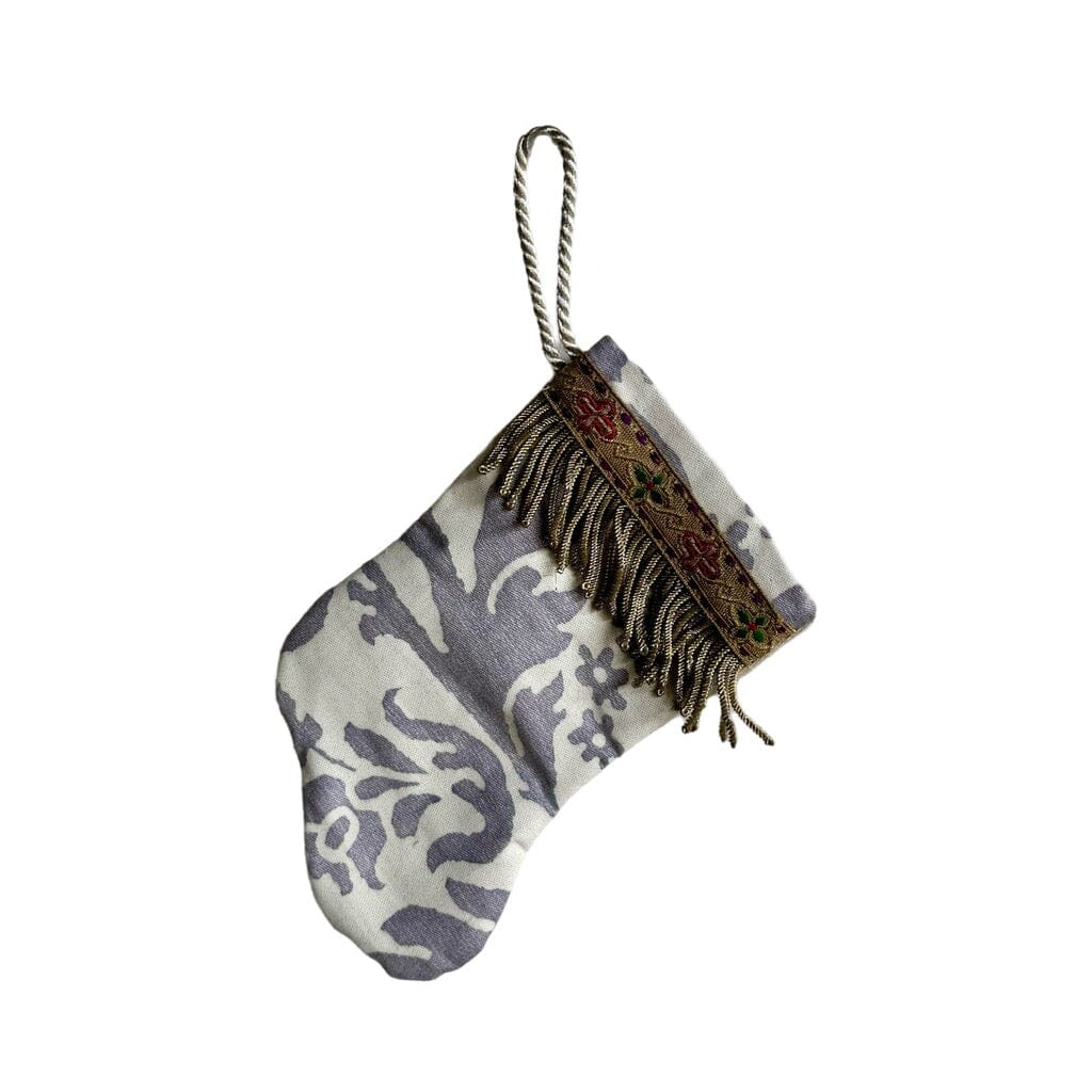 Handmade Mini Stocking from Antique Textiles - Lavender and White Fortuny Ornament B. Viz Design F