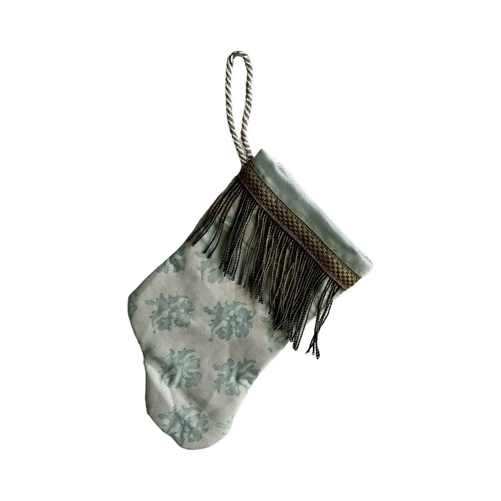 Handmade Mini Stocking from Antique Textiles - Paled Turquoise and White Fortuny Ornament B. Viz Design E