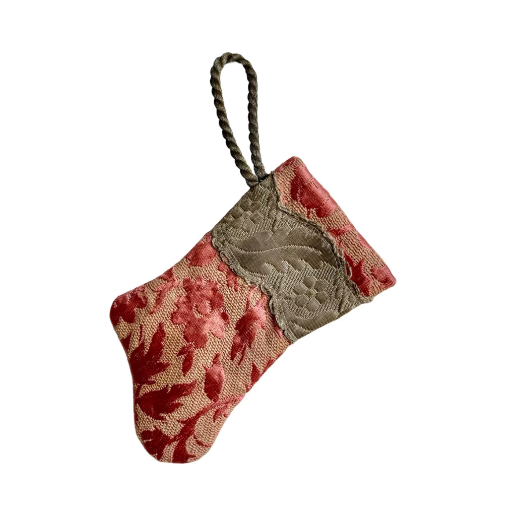 Handmade Mini Stocking from Antique Textiles - Pink Ornament B. Viz Design E
