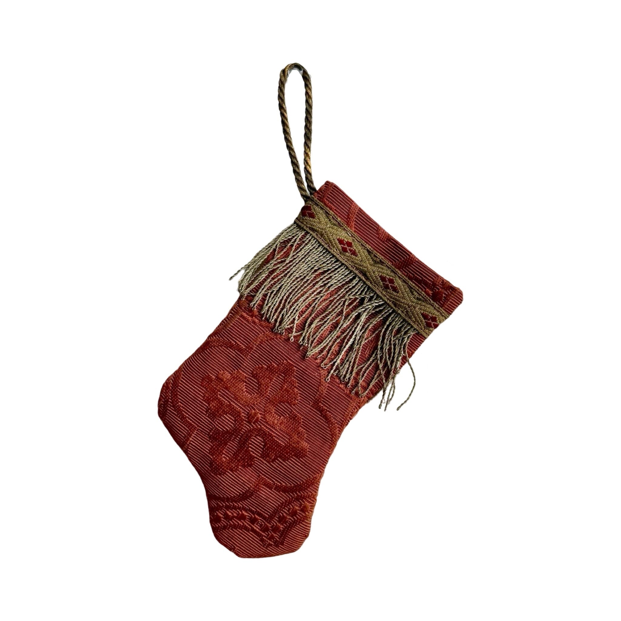 Handmade Mini Stocking from Antique Textiles - Pinkish Brick Ornament B. Viz Design B