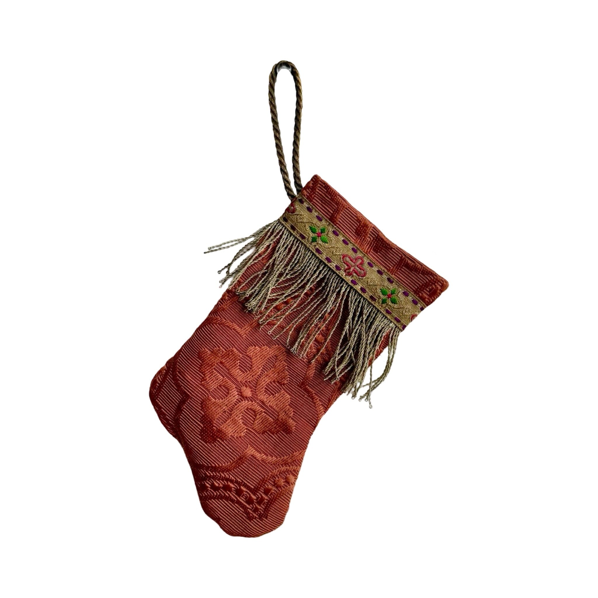 Handmade Mini Stocking from Antique Textiles - Pinkish Brick Ornament B. Viz Design C