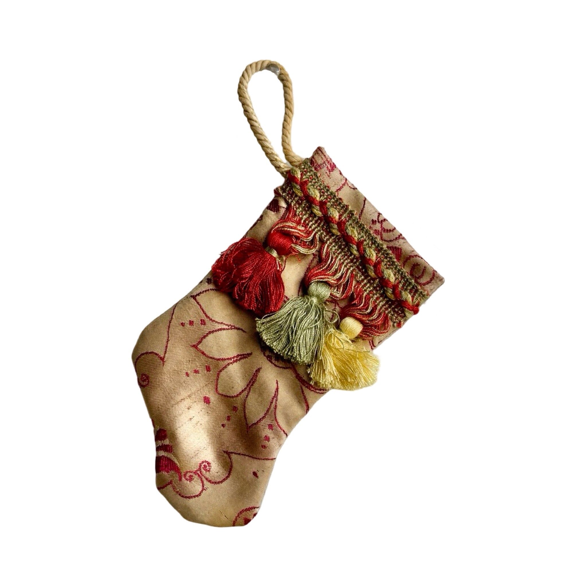 Handmade Mini Stocking from Antique Textiles - Tassels Ornament B. Viz Design A