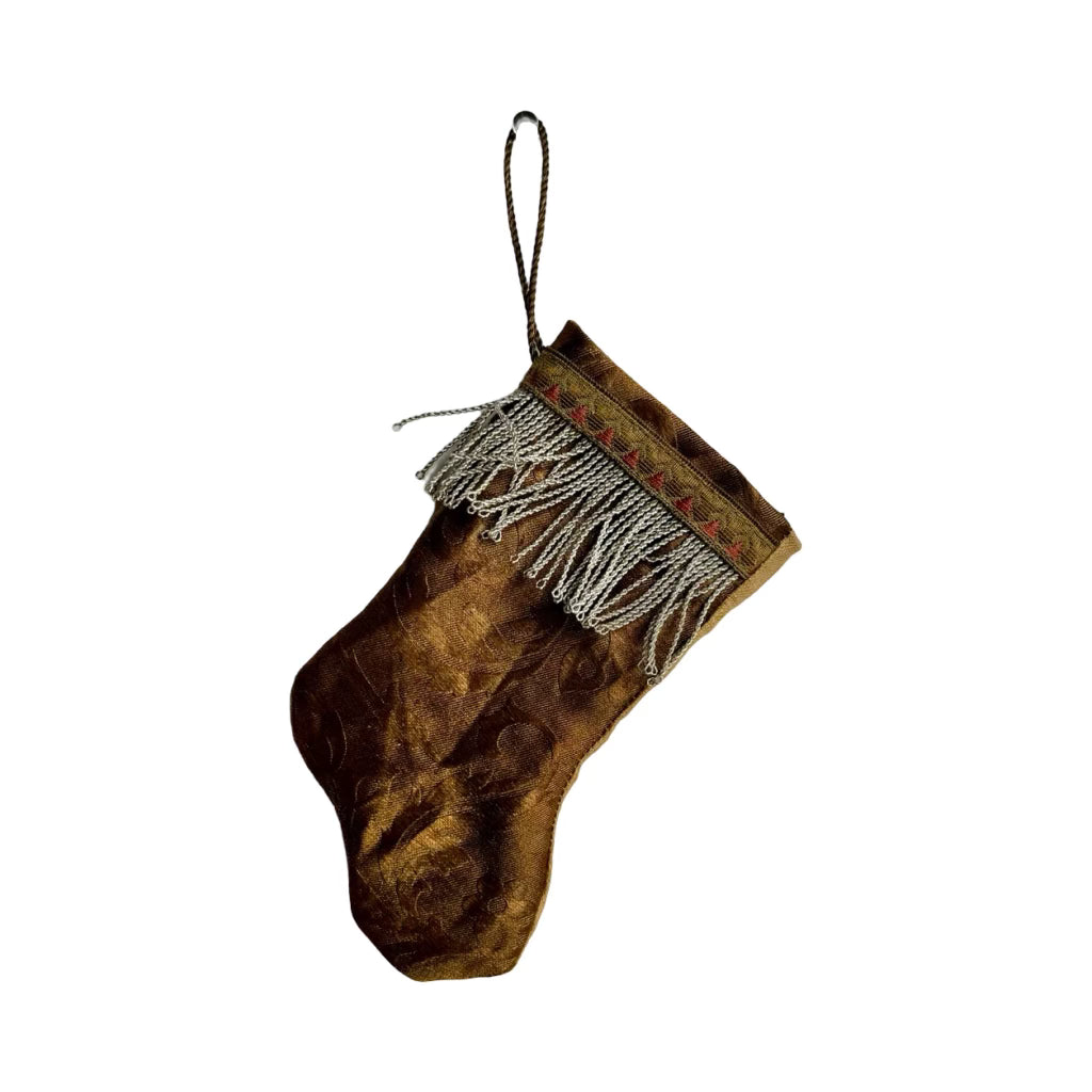 Handmade Mini Stocking from Antique Textiles - Warm Gold Ornament B. Viz Design B