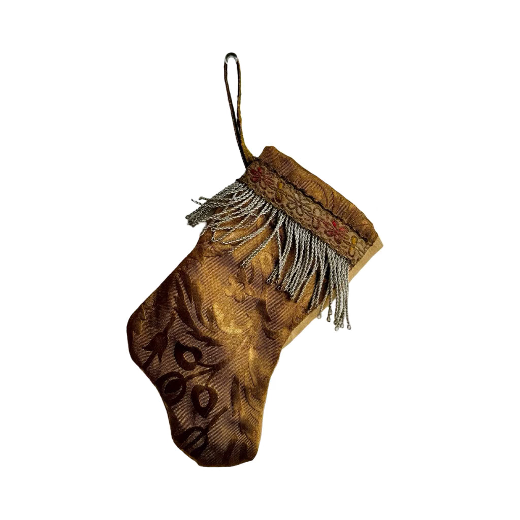 Handmade Mini Stocking from Antique Textiles - Warm Gold Ornament B. Viz Design D