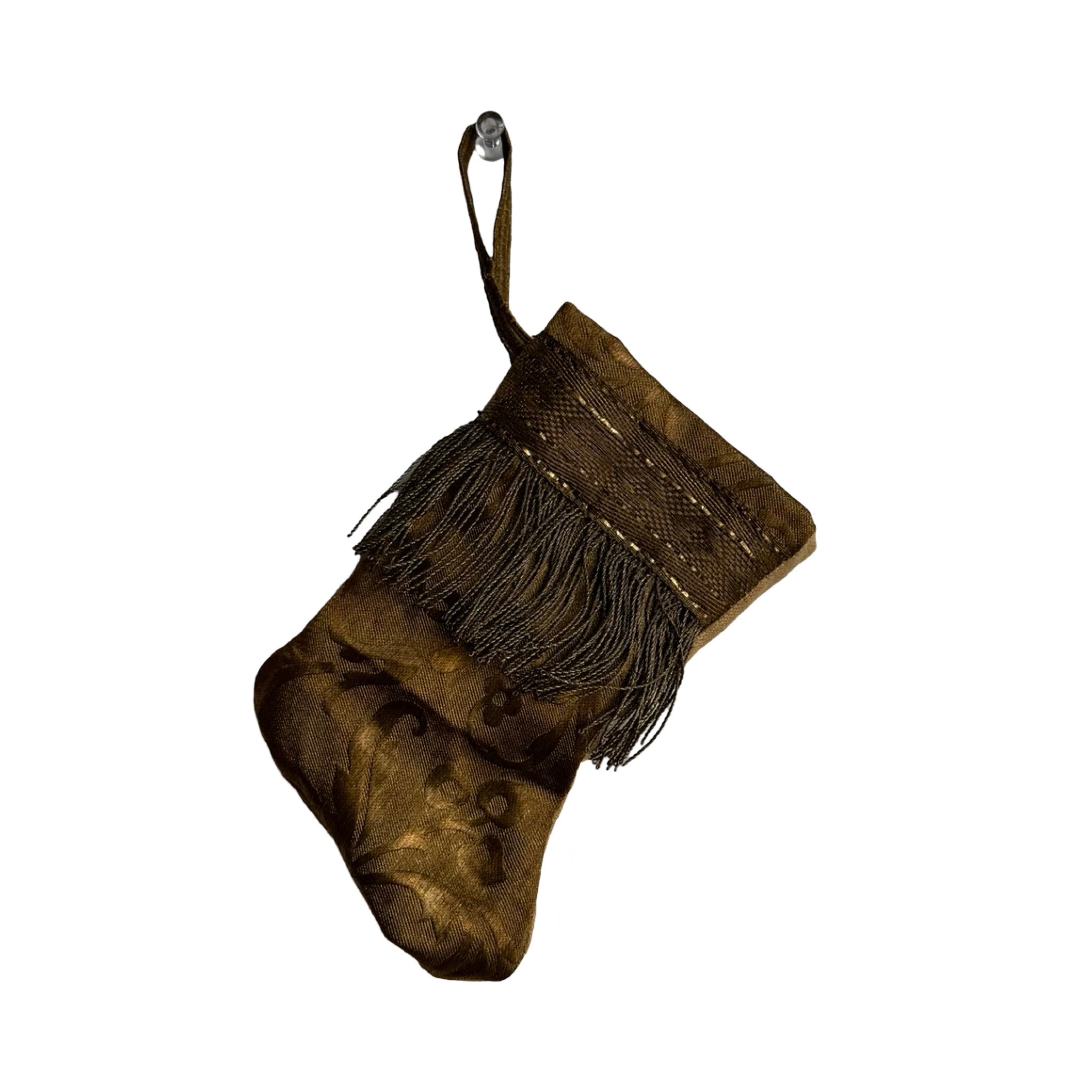 Handmade Mini Stocking from Antique Textiles - Warm Gold Ornament B. Viz Design G