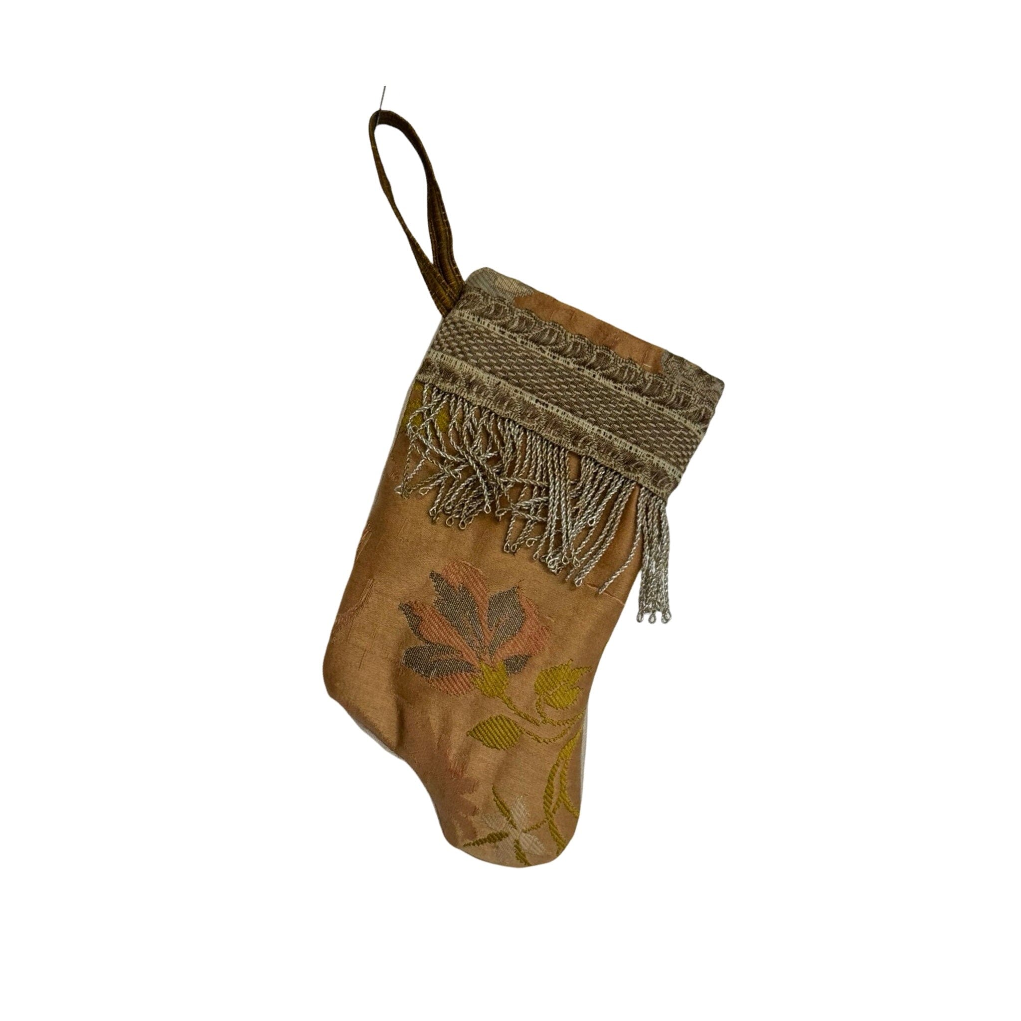 Handmade Mini Stocking Made From Vintage Fabric and Trims- Bronze Blush Ornament B. Viz Design F