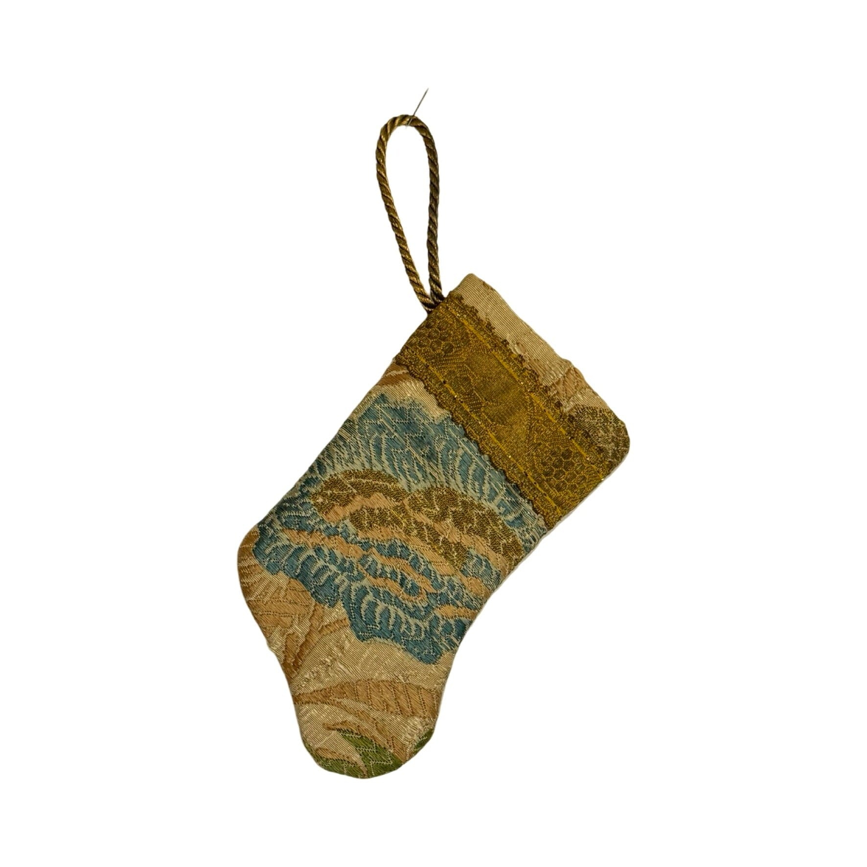 Handmade Mini Stocking Made From Vintage Fabric and Trims- Champagne Embroidery Ornament B. Viz Design G