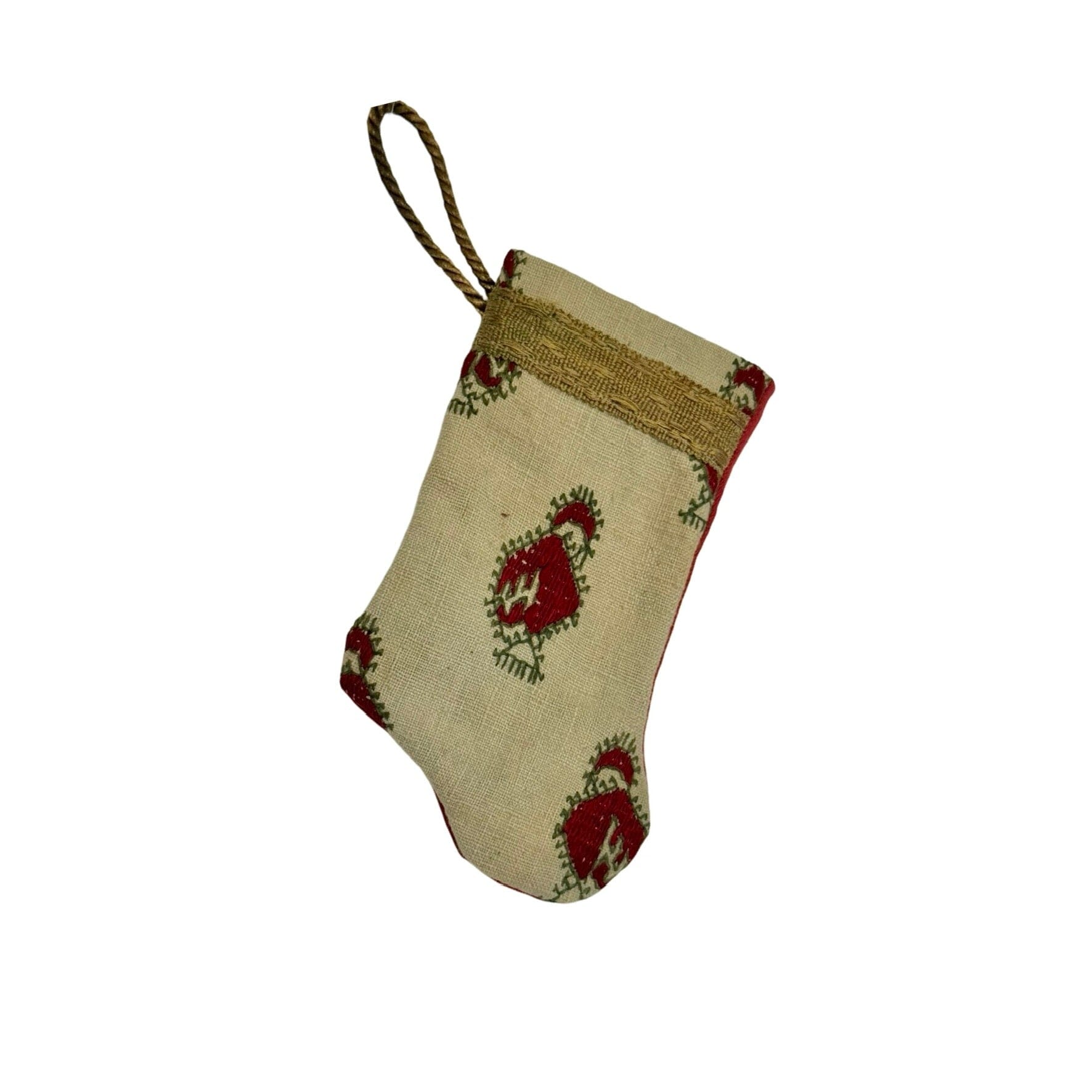 Handmade Mini Stocking Made From Vintage Fabric - Red Block Print Ornament B. Viz Design D