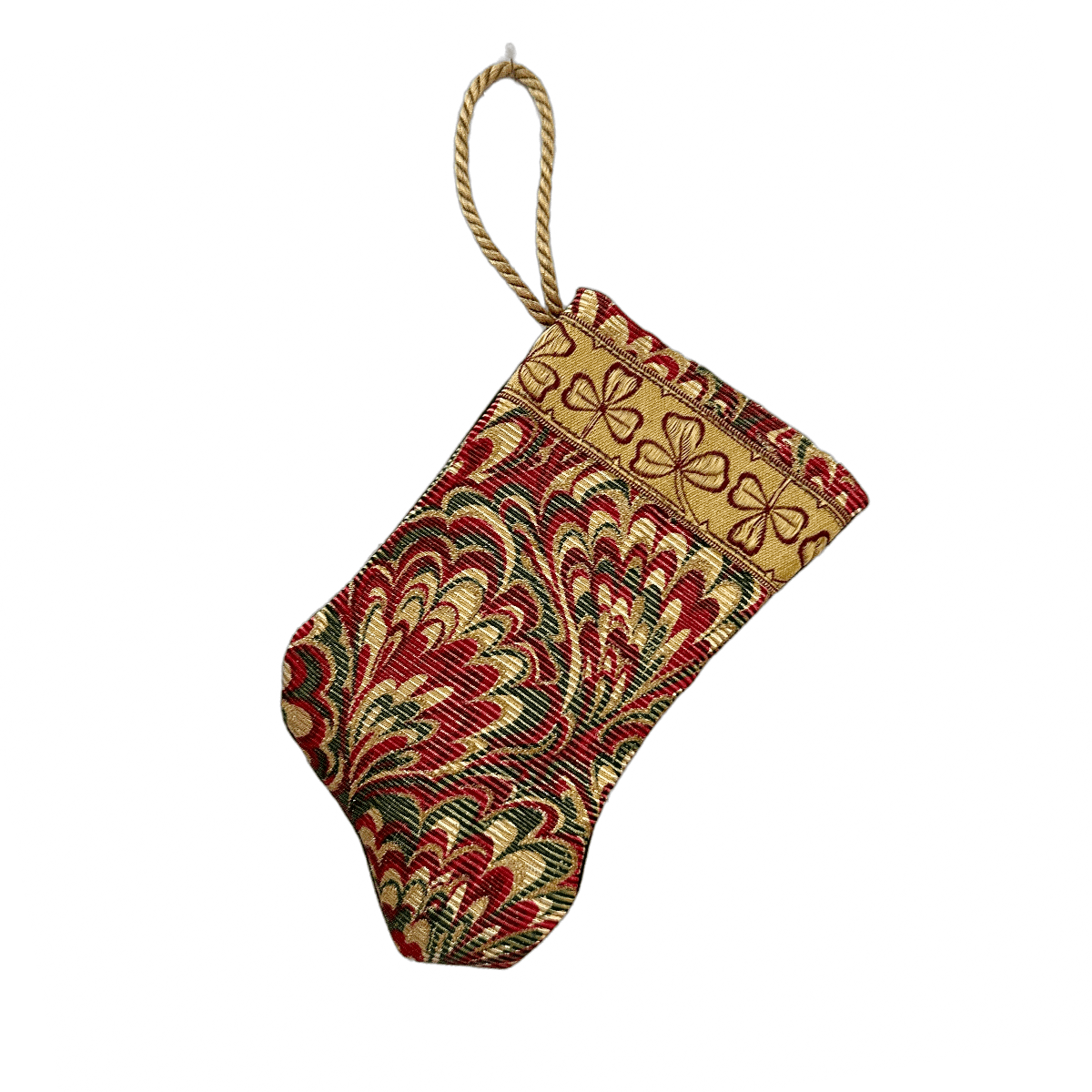 Handmade Mini Stocking Ornament from Antique & Vintage Textiles | Metallic Feather Ornament B. Viz Design C