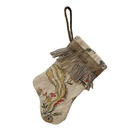 Handmade Mini Stocking Ornament from Antique & Vintage Textiles, Trims | Cream Rose Embroidery Ornament B. Viz Design D