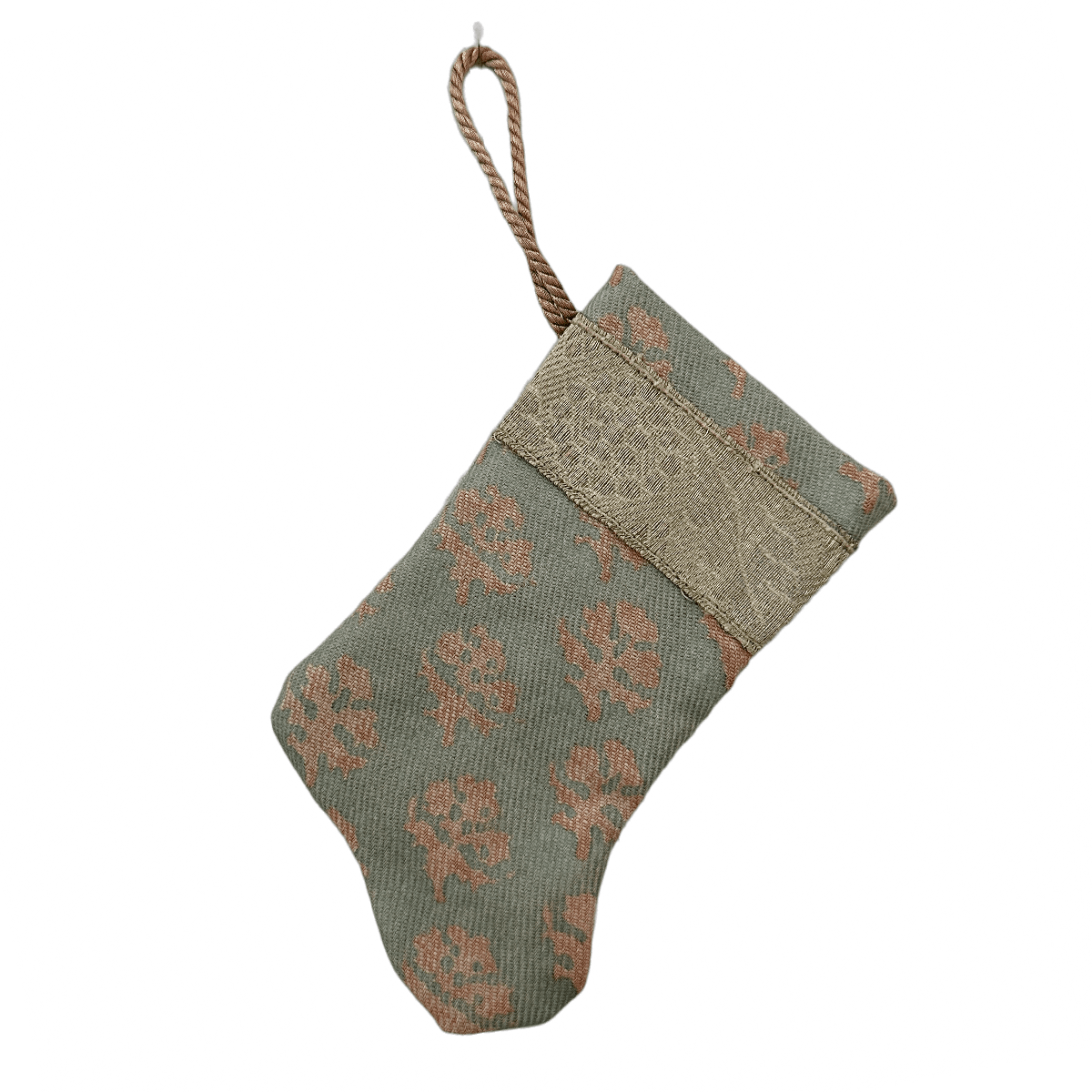 Handmade Mini Stocking Ornament from Antique & Vintage Textiles, Trims | Mint Fortuny Ornament B. Viz Design F