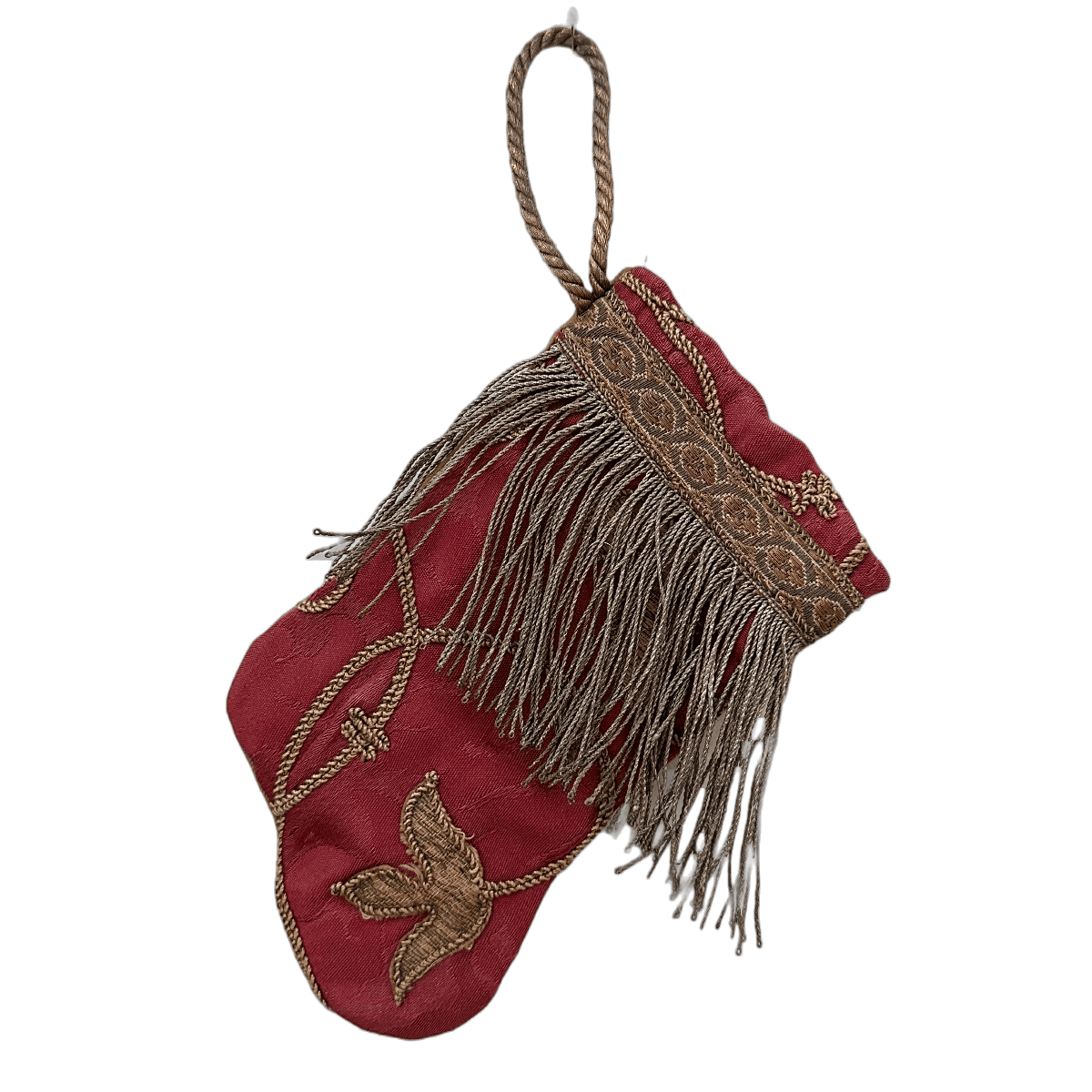 Handmade Mini Stocking Ornament from Antique & Vintage Textiles, Trims Ornament B. Viz Design D