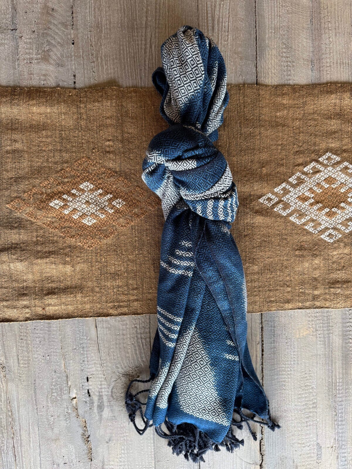 Handwoven Indigo and Ebony Cotton Scarf from Thailand Scarf Baanpueng Handmade Shop C