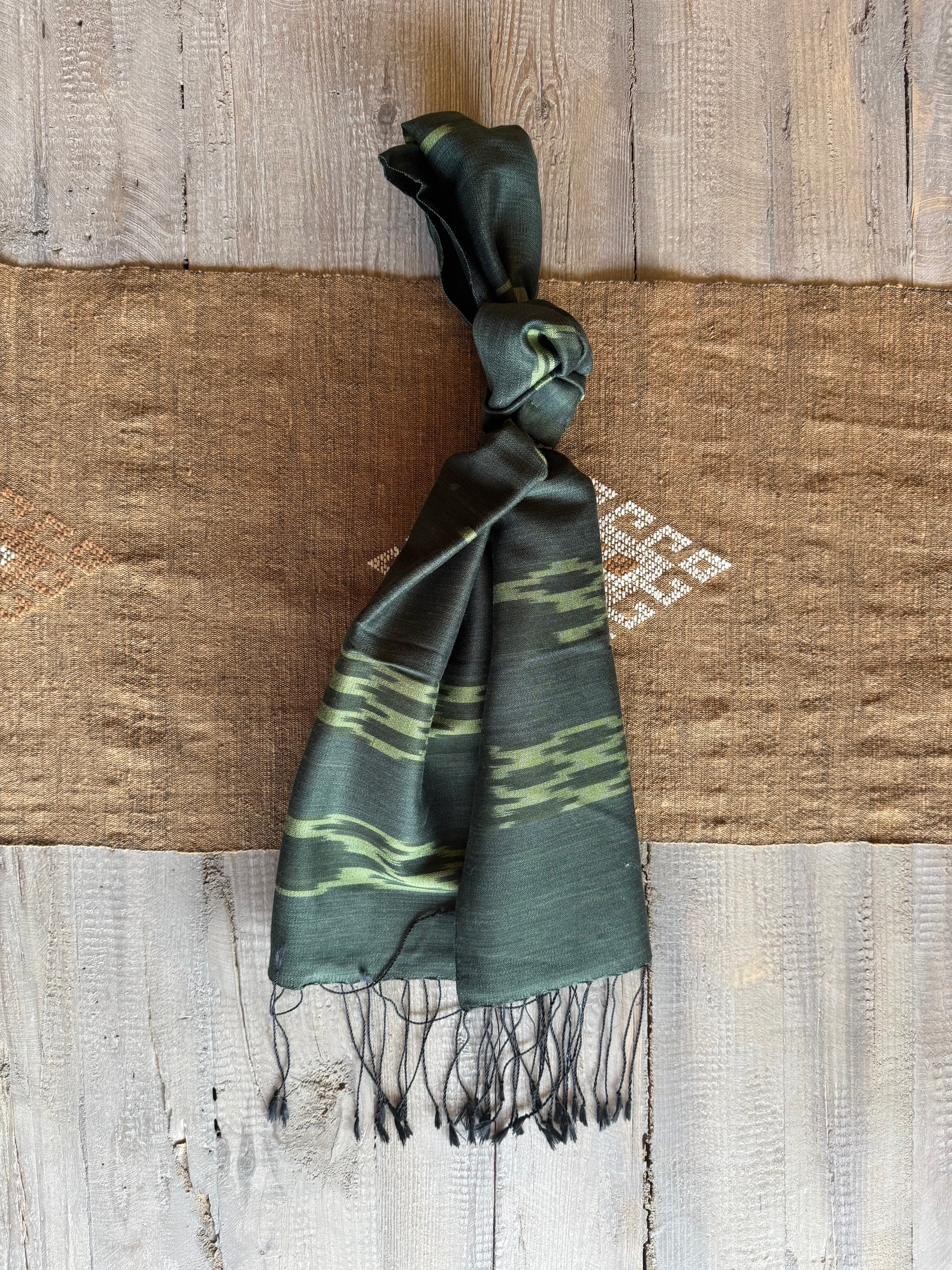 Handwoven Indigo and Ebony Silk Scarf from Thailand Scarf Baanpueng Handmade Shop B