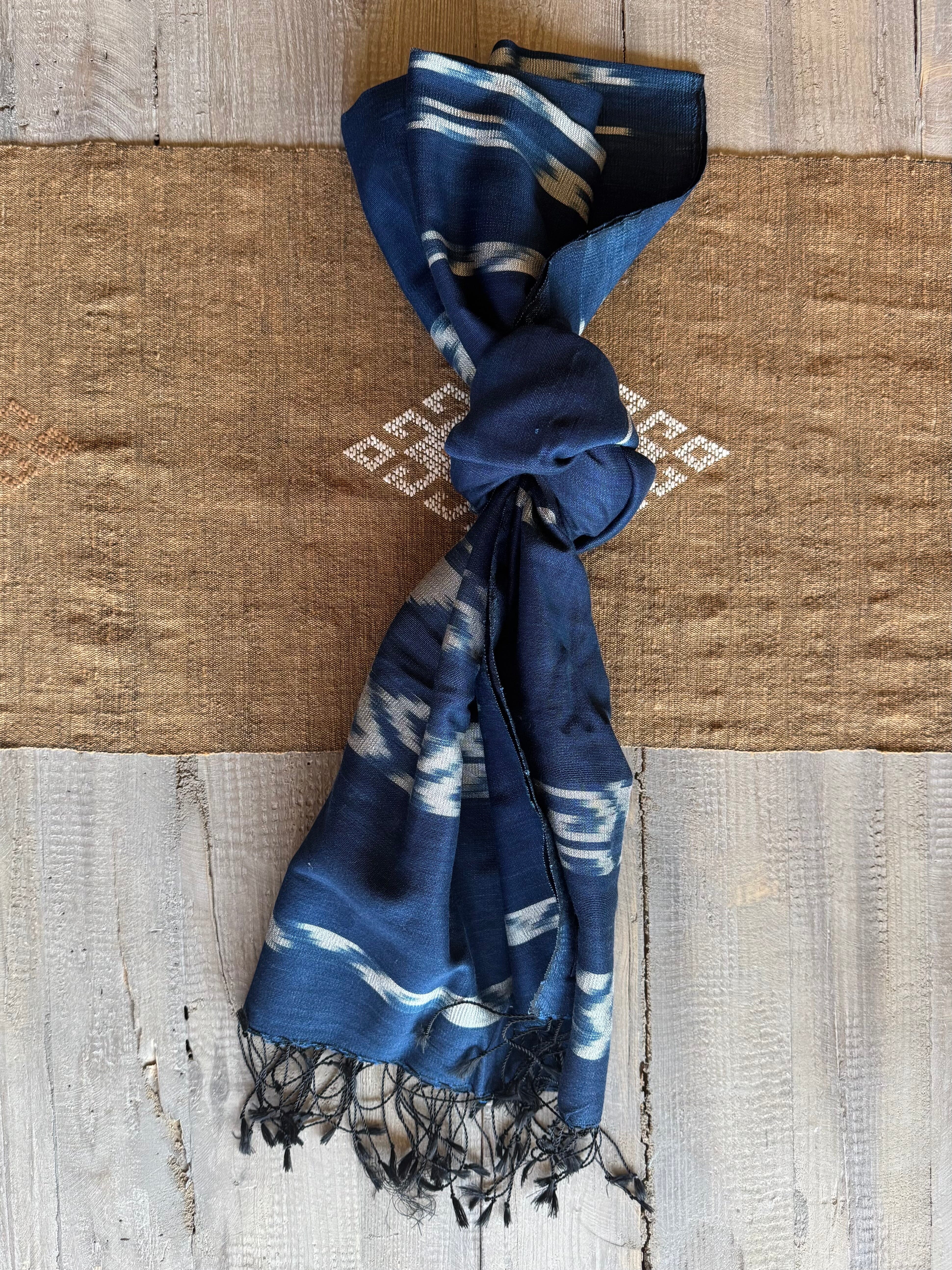 Handwoven Indigo and Ebony Silk Scarf from Thailand Scarf Baanpueng Handmade Shop E