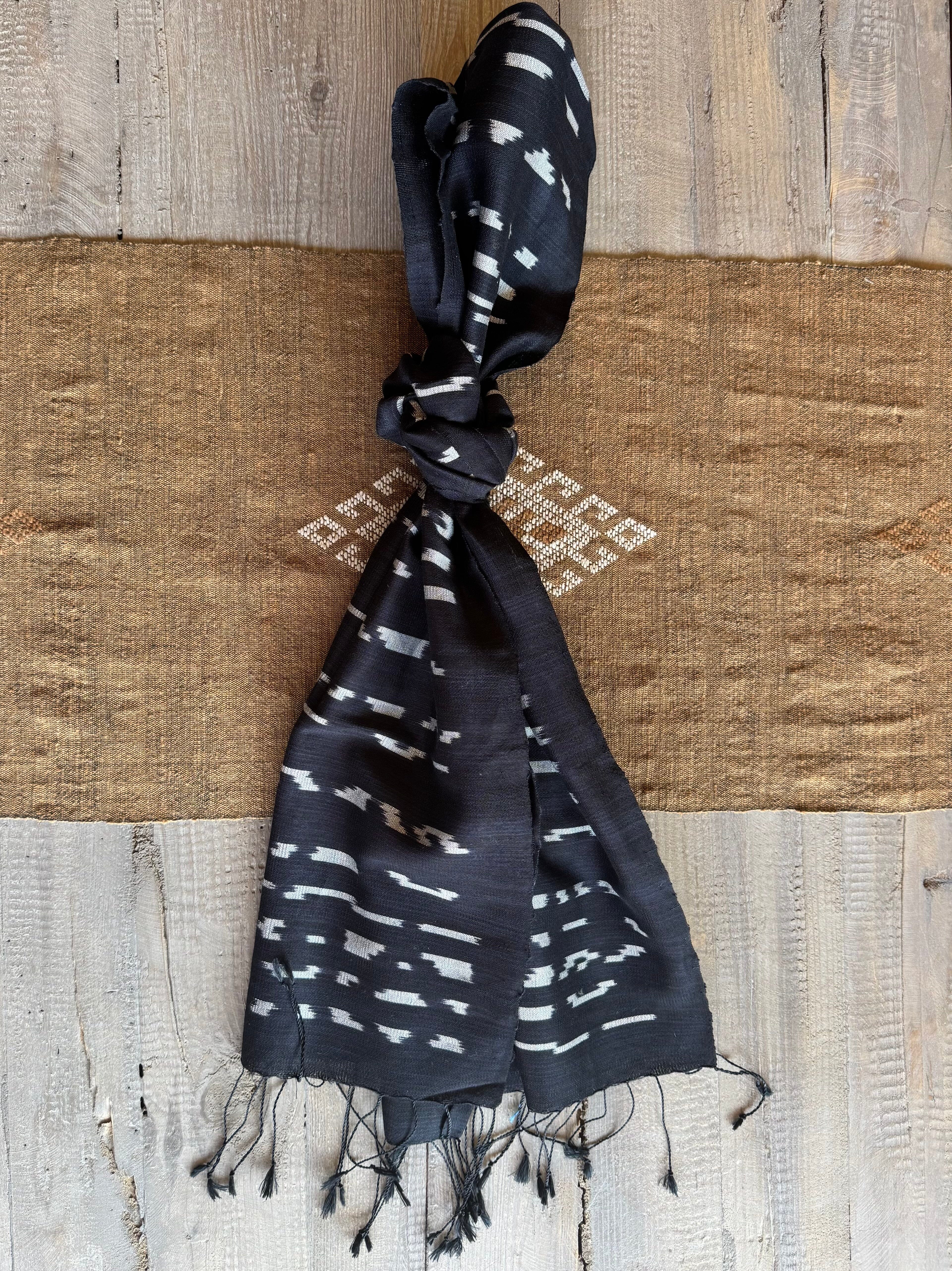 Handwoven Indigo and Ebony Silk Scarf from Thailand Scarf Baanpueng Handmade Shop F