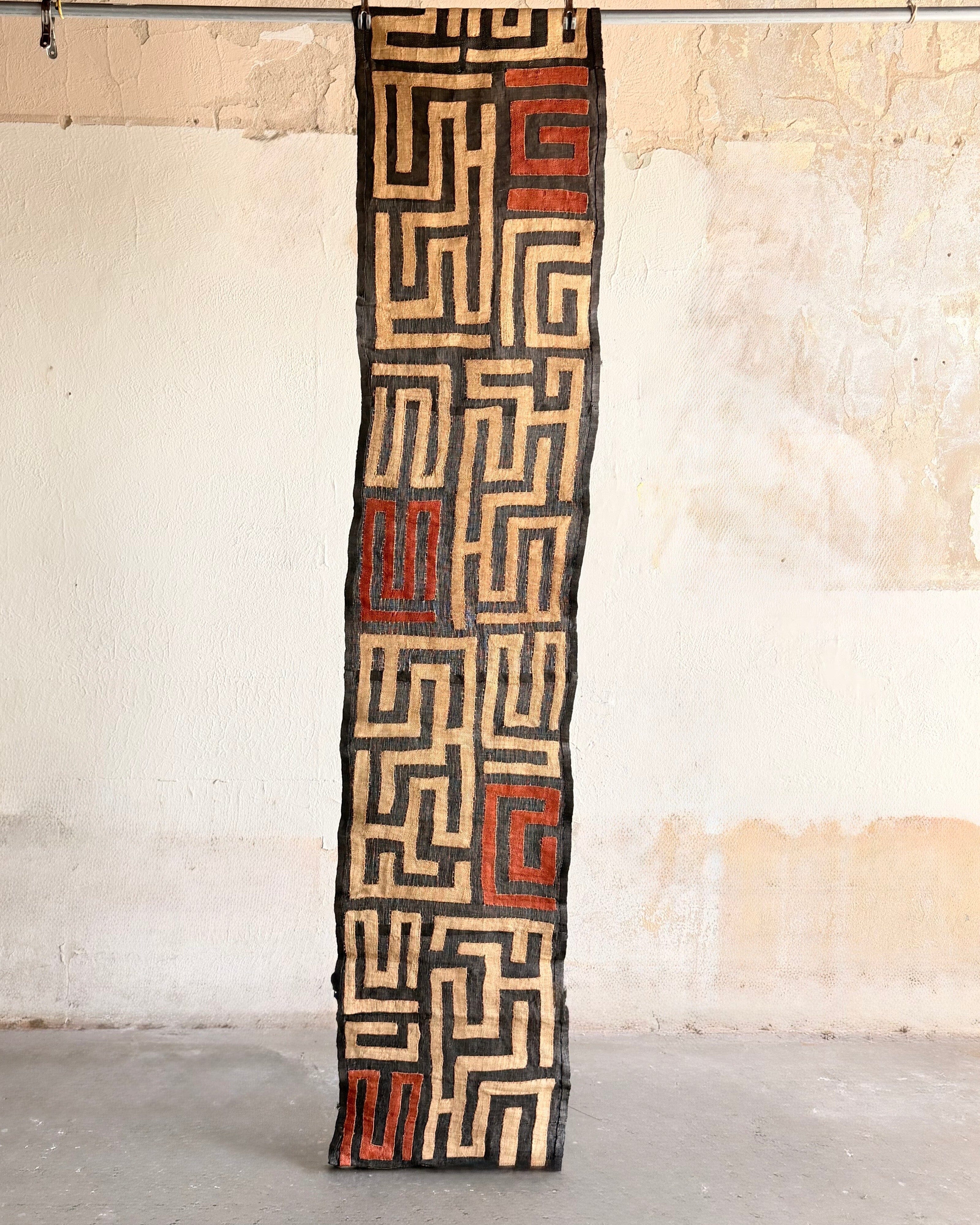 Handwoven Vintage Kuba Cloth (#KU81426 | 21 1/2 x 125") Vintage Textile Jean Constantin