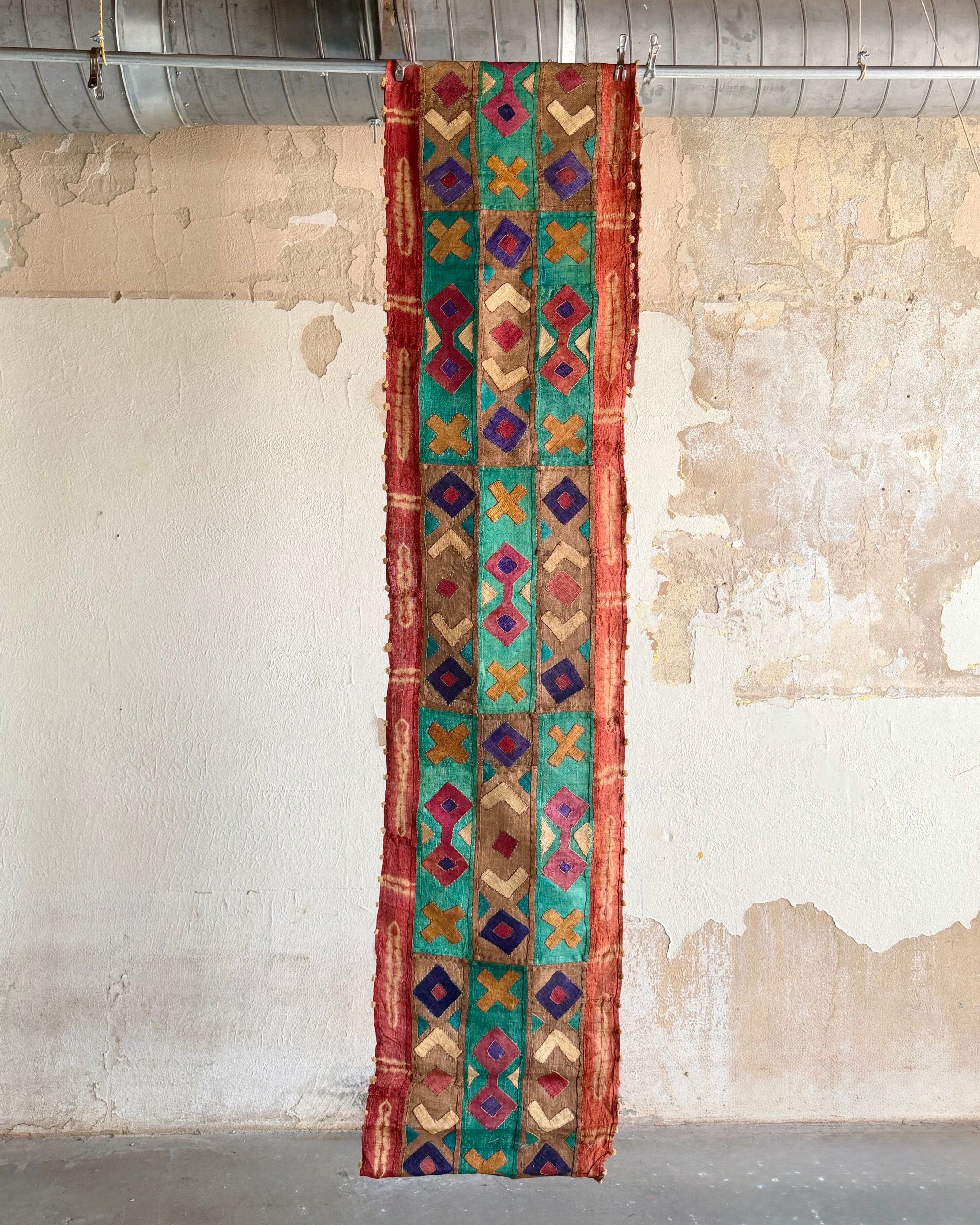Handwoven Vintage Kuba Cloth (#KU8526 | 24 x 140") Vintage Textile Jean Constantin
