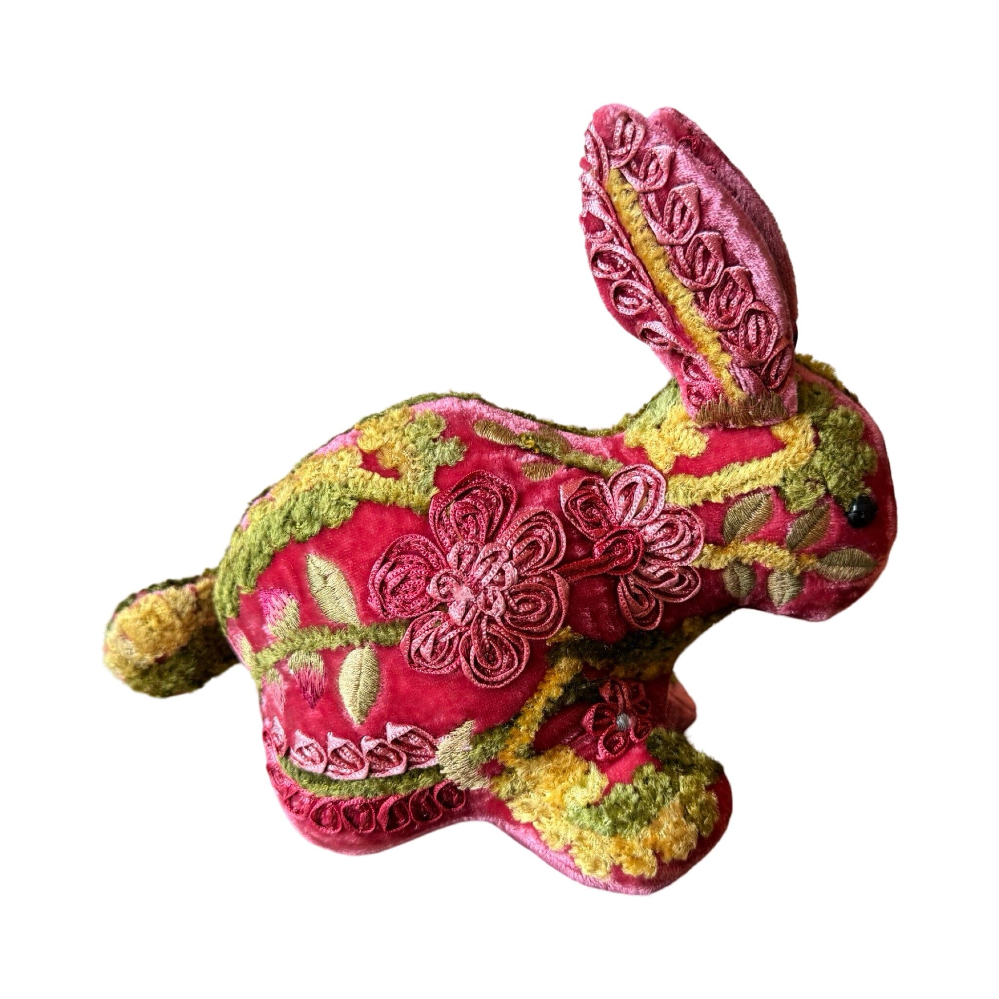 HOPE Hand Embroidered Silk Velvet Sherbet Bunny Objet d'Art Anke Drechsel