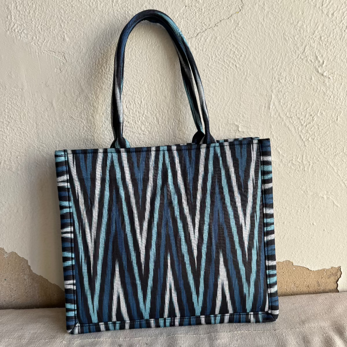 Large Square Silk Ikat Tote from Uzbekistan Tote Fergana Aziz