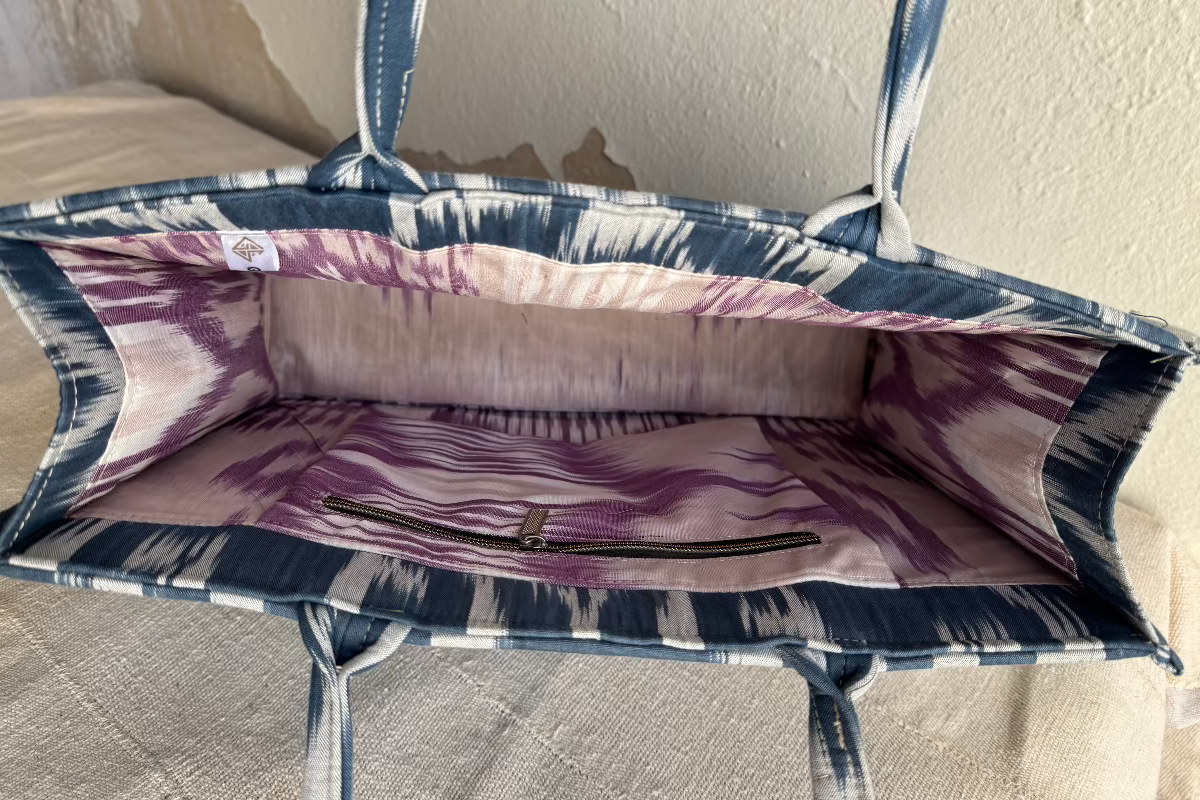 Large Square Silk Ikat Tote from Uzbekistan Tote Fergana Aziz