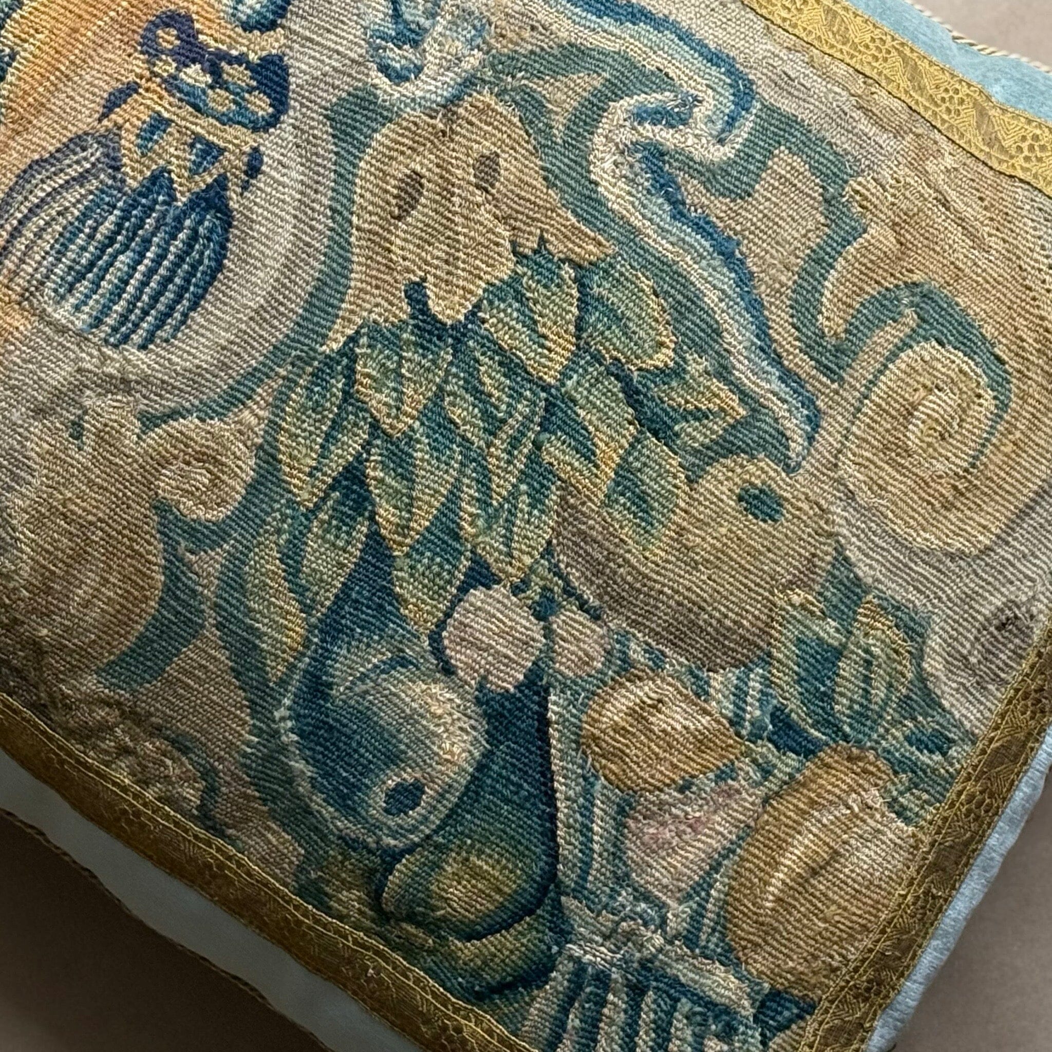 Late 17th C Flemish Tapestry Fragment (#T092824 | 21 x 33") New Pillows B. Viz Design