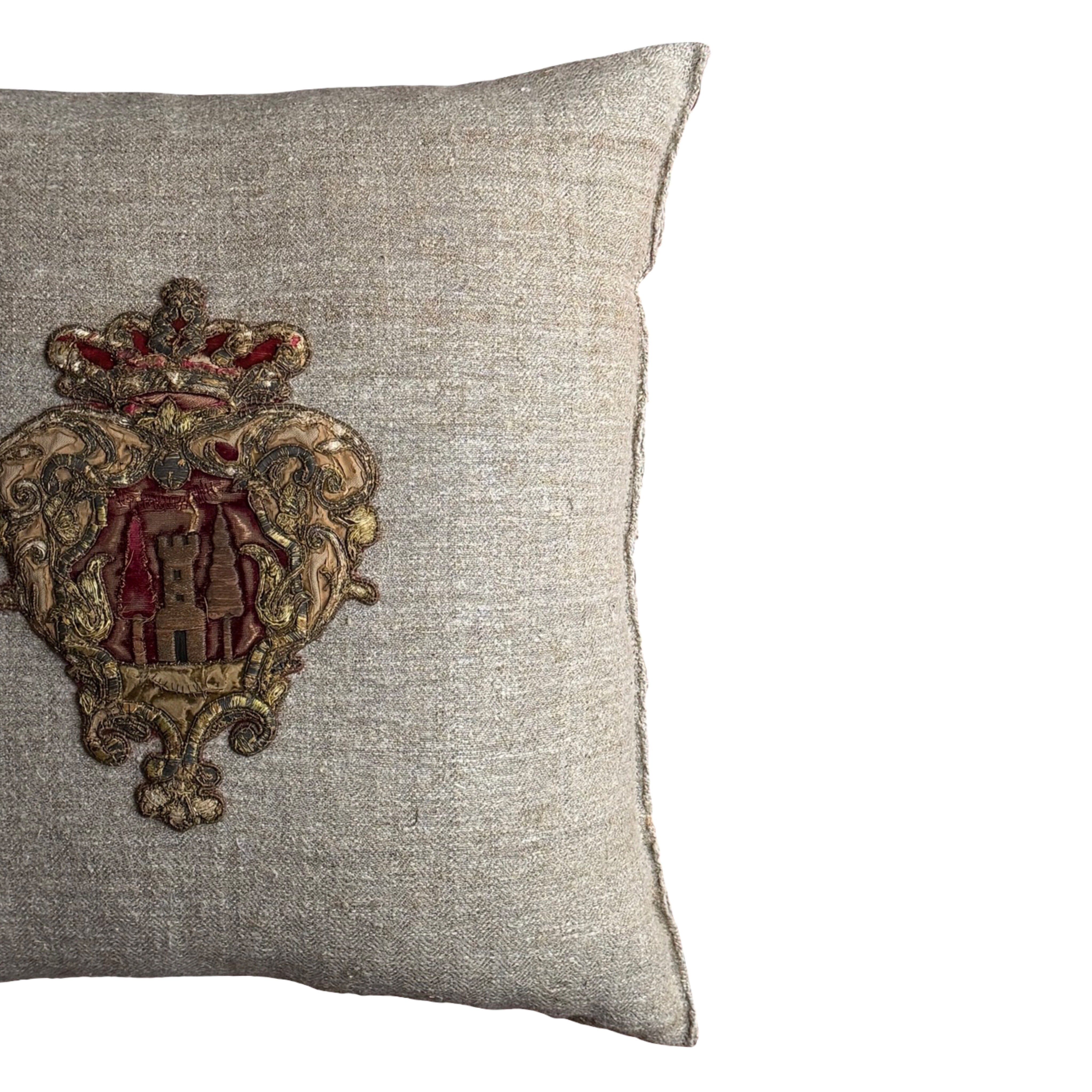 Late 18th or Early 19th C. European Heraldic Applique (#A021326 | 20 x 20") New Pillows B. Viz Design