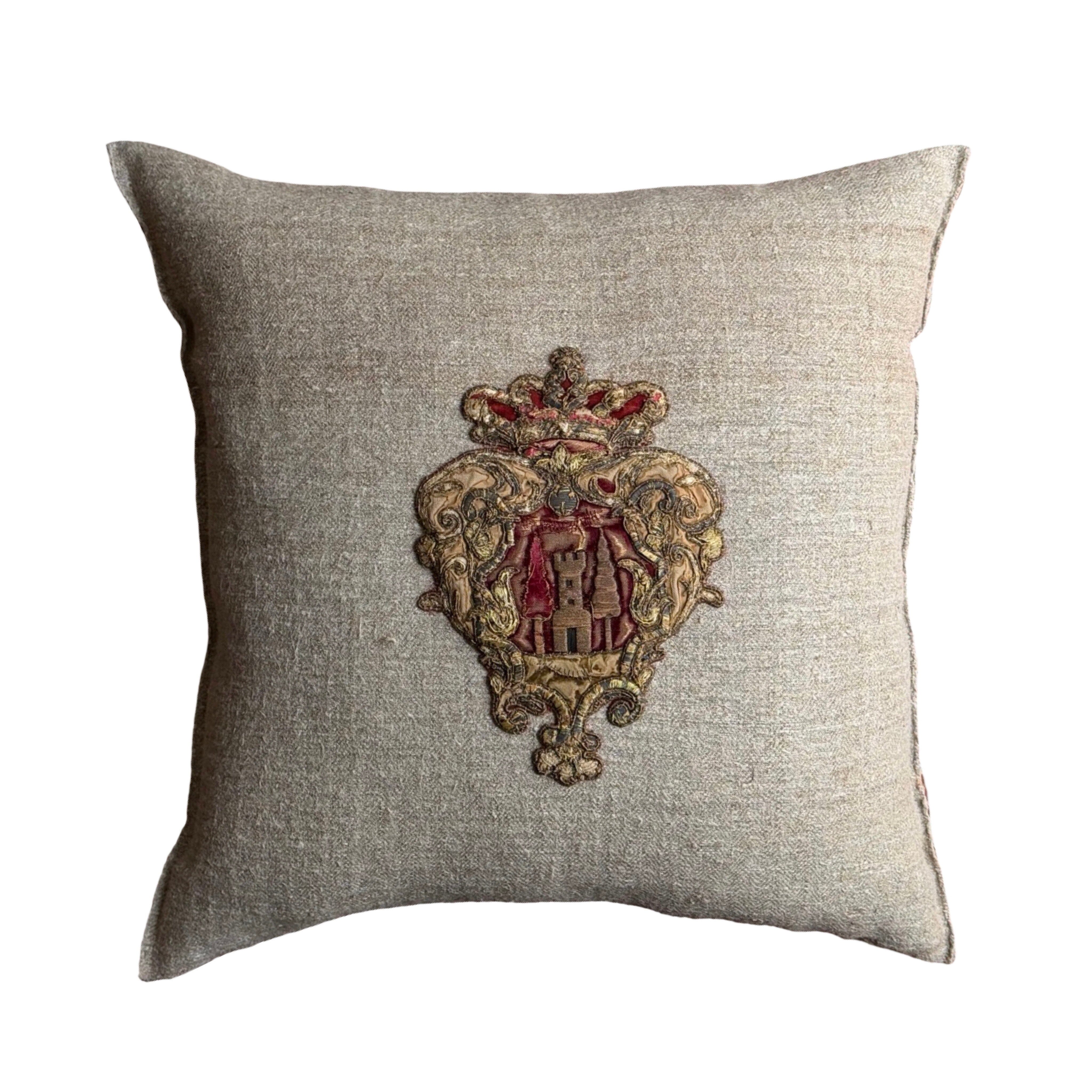 Late 18th or Early 19th C. European Heraldic Applique (#A021326 | 20 x 20") New Pillows B. Viz Design