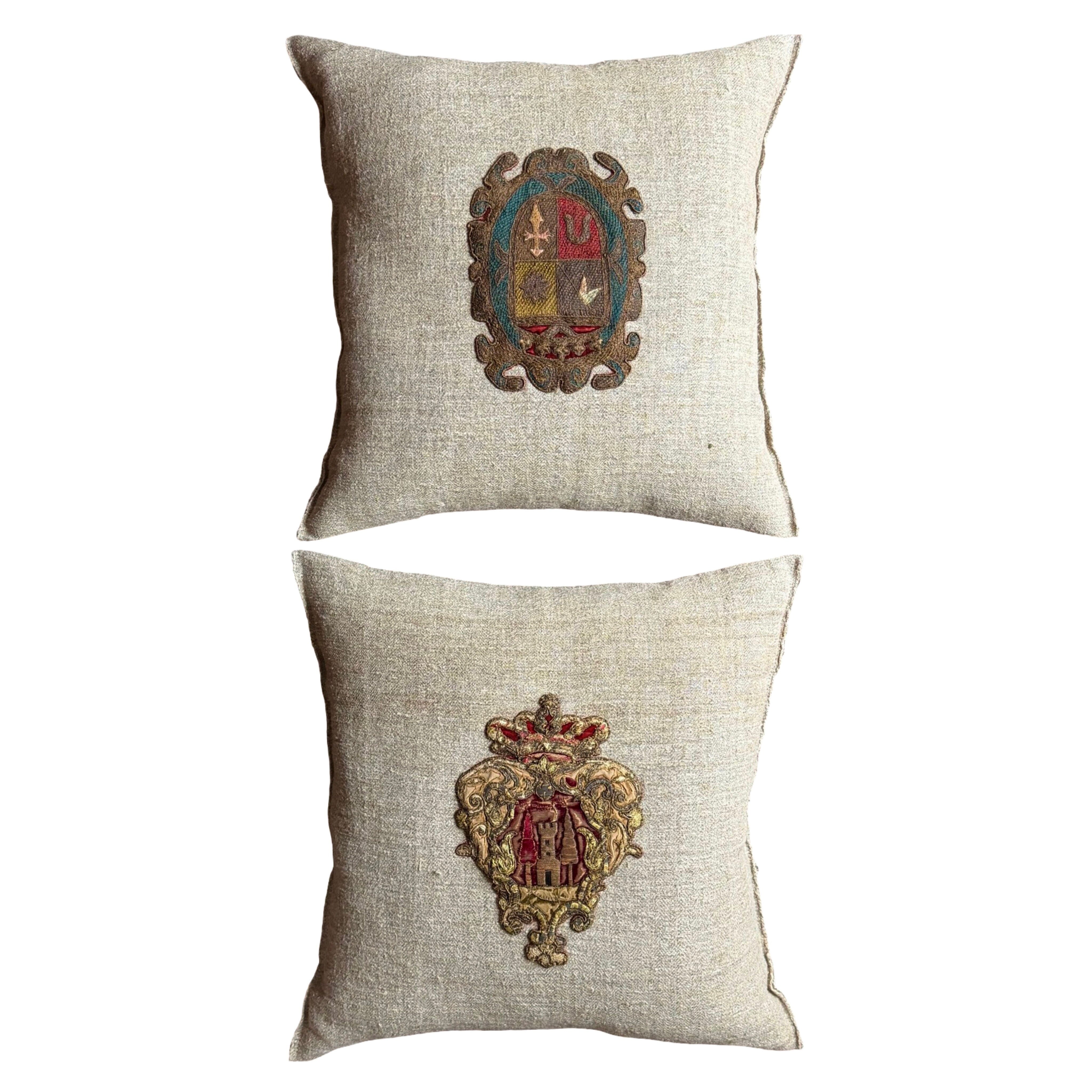 Late 18th or Early 19th C. European Heraldic Applique (#A021326 | 20 x 20") New Pillows B. Viz Design