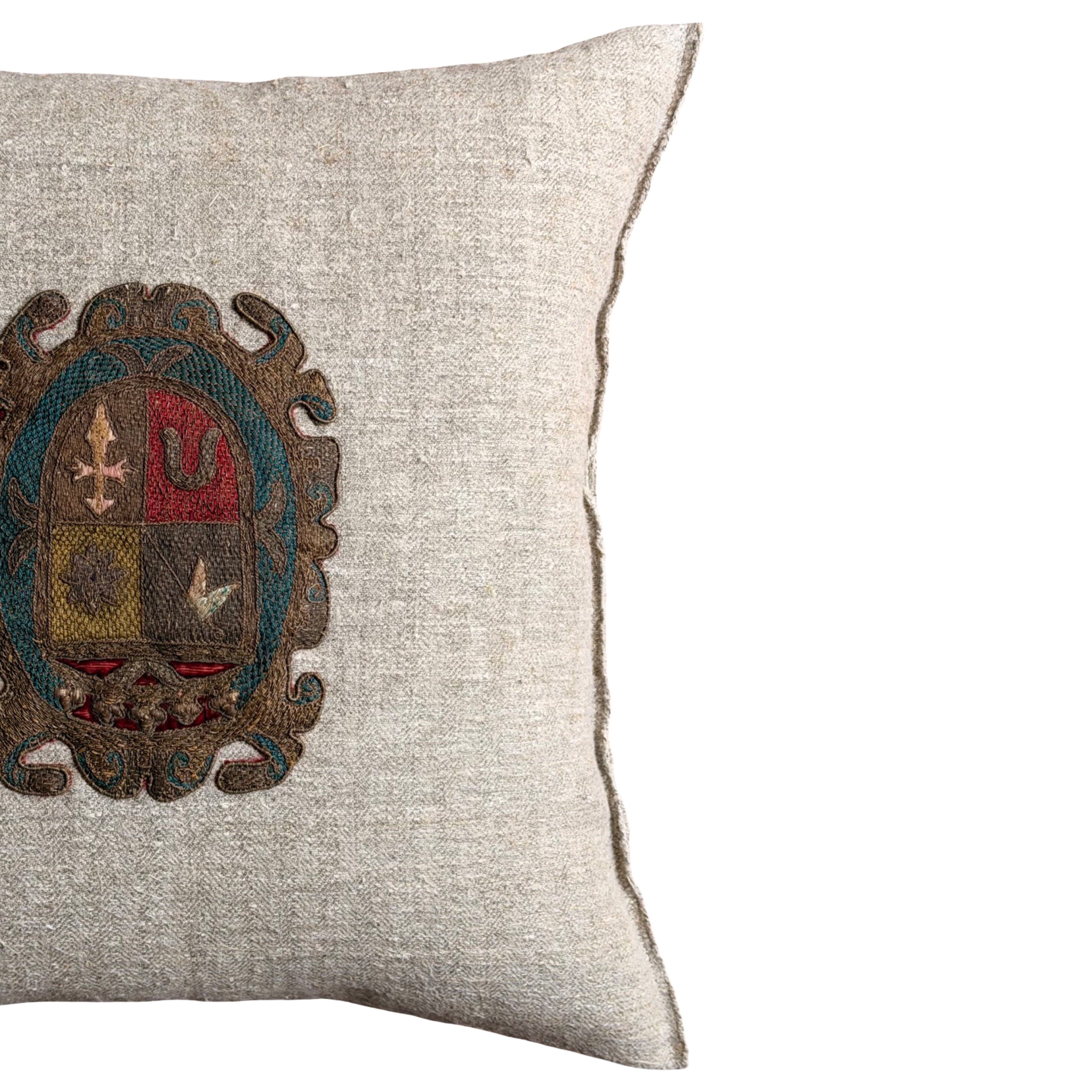 Late 19th or Early 20th C. European Heraldic Applique (#A021026 | 20 x 20") New Pillows B. Viz Design