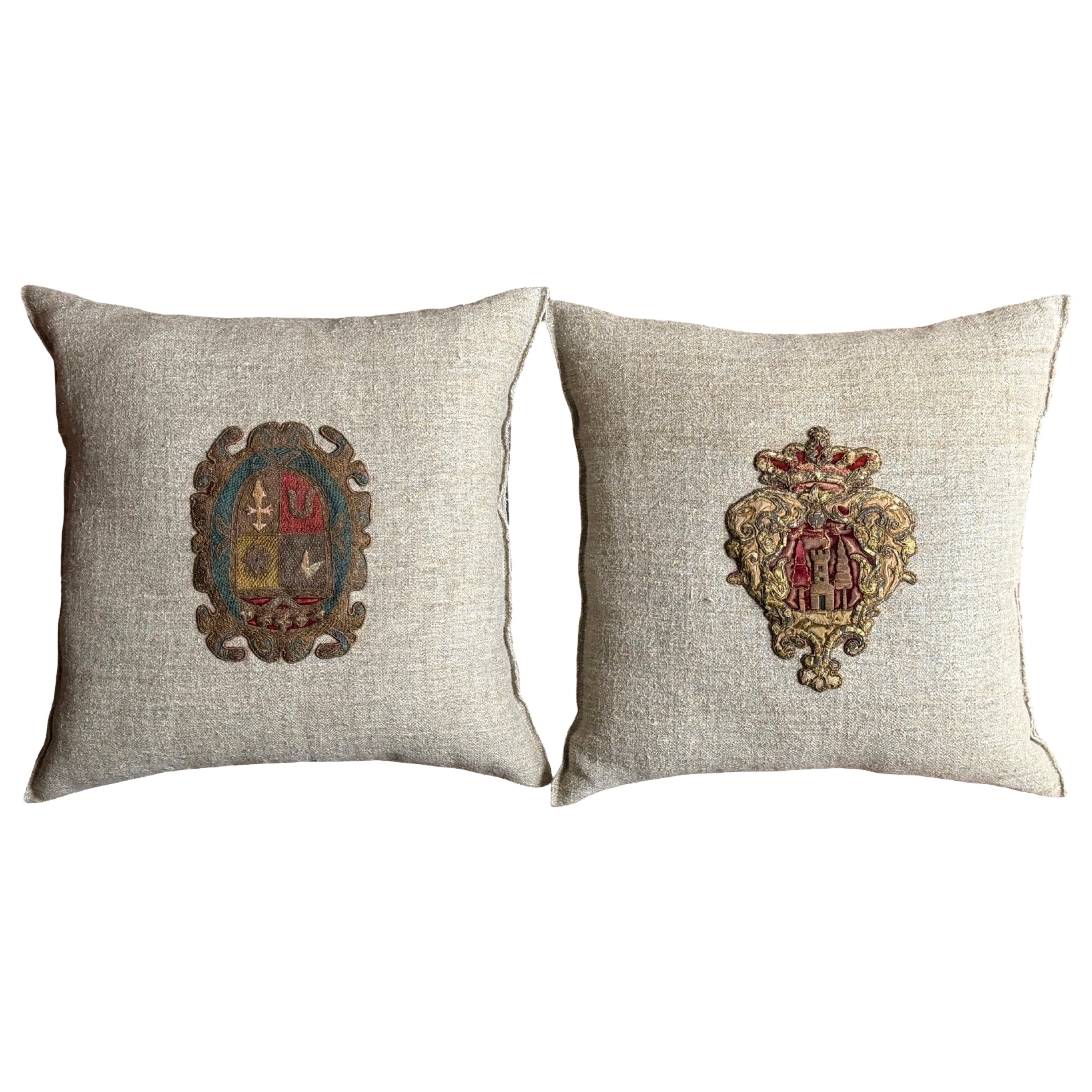 Late 19th or Early 20th C. European Heraldic Applique (#A021026 | 20 x 20") New Pillows B. Viz Design